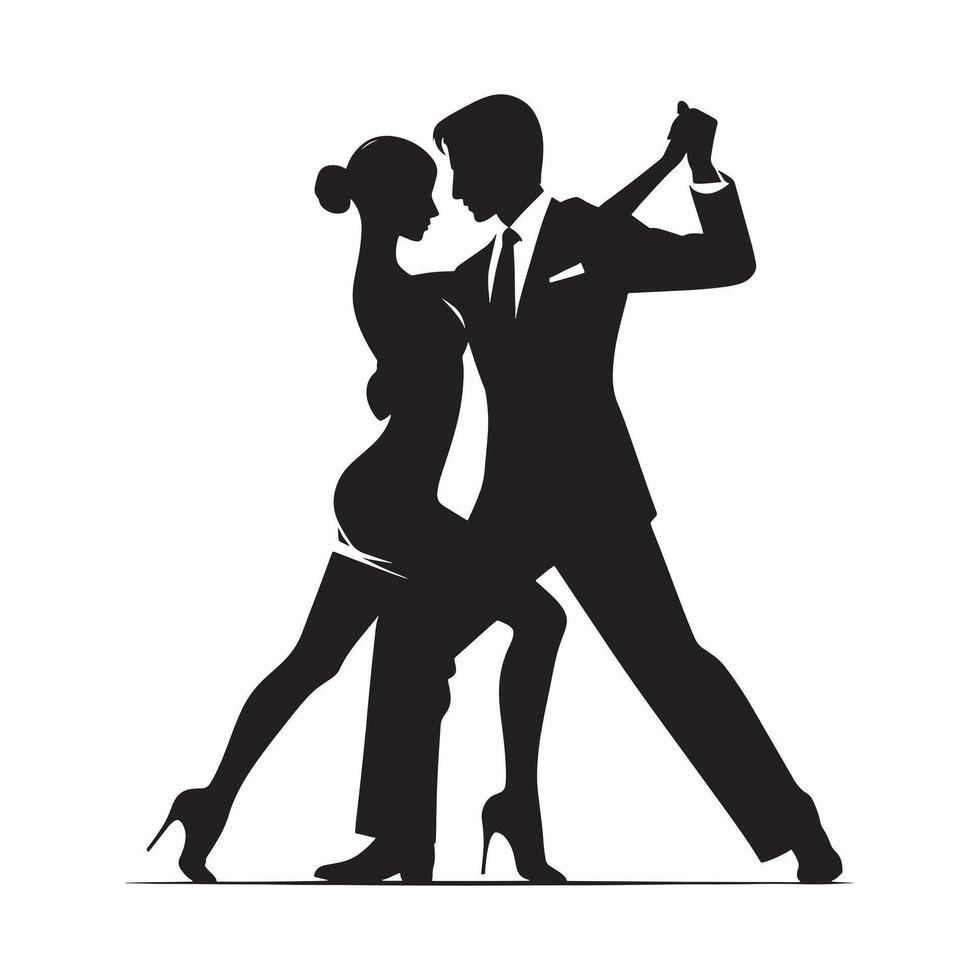 Flat Black Silhouette of Tango Dance Pose on White Background vector