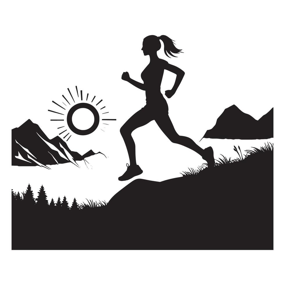 Black Silhouette of Trail Running on White Background vector