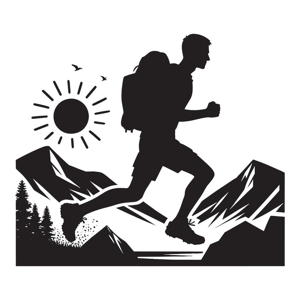 Trail Running Silhouette on White Background vector