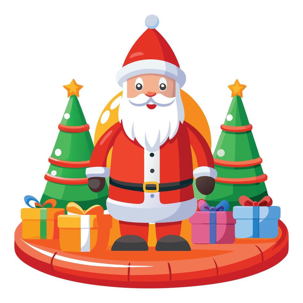 Santa claus with presents and christmas trees illustration on white background vector