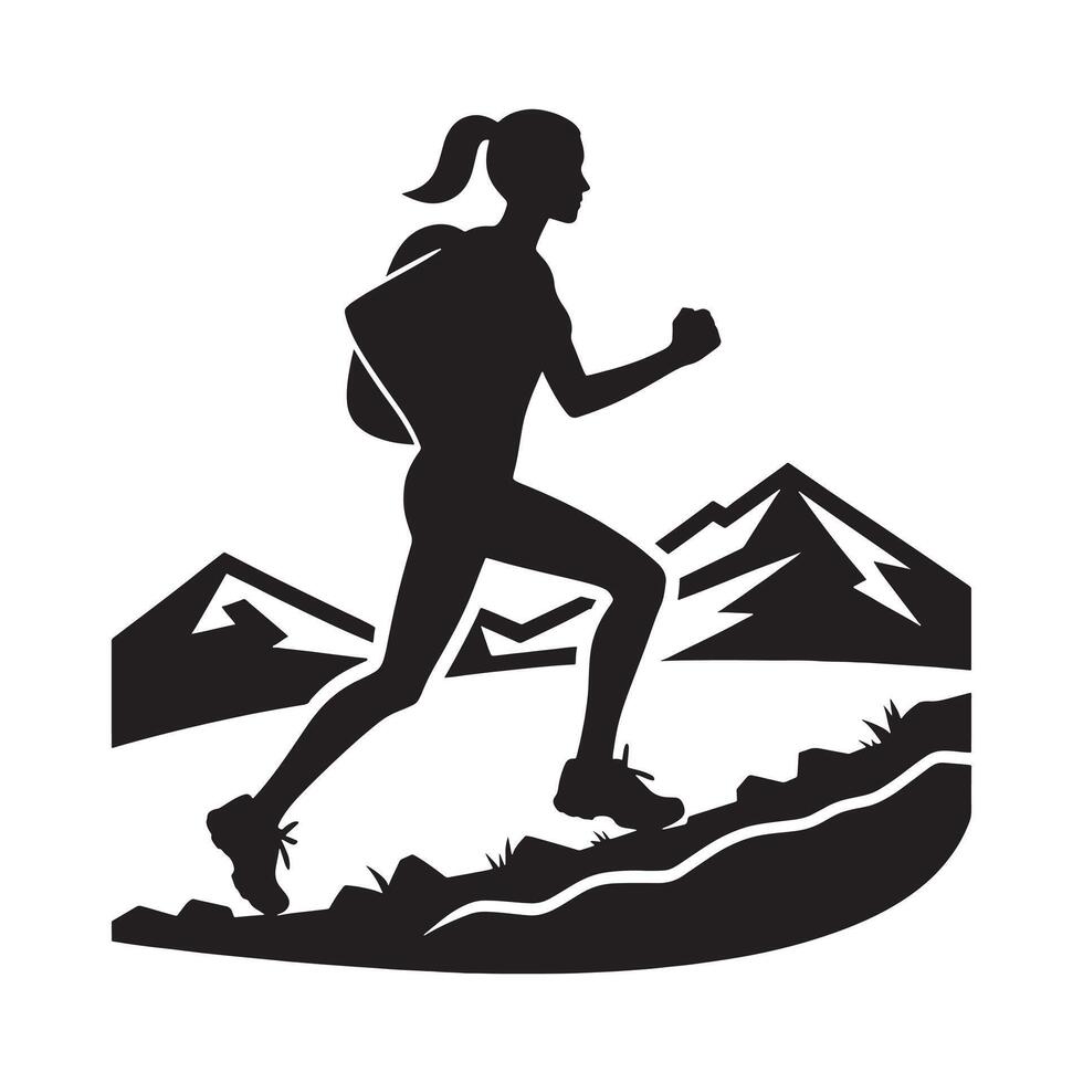 Black Trail Runner Silhouette on White Background vector