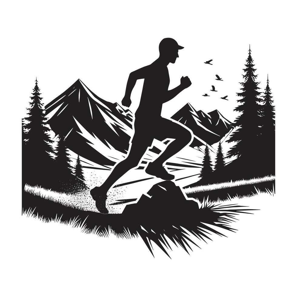 Minimalist Trail Running Silhouette on White Background vector