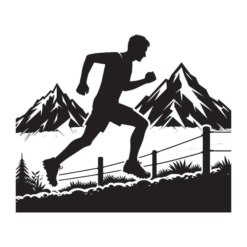 Minimalist Trail Running Athlete Silhouette on White Background vector