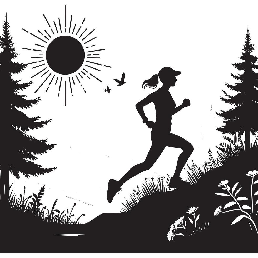 Black Trail Running Silhouette Design on White Background vector