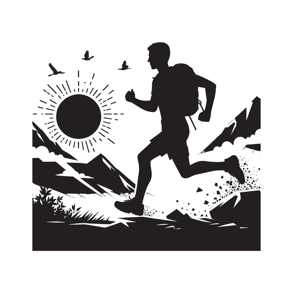 Minimalist Trail Runner Silhouette on White Background vector