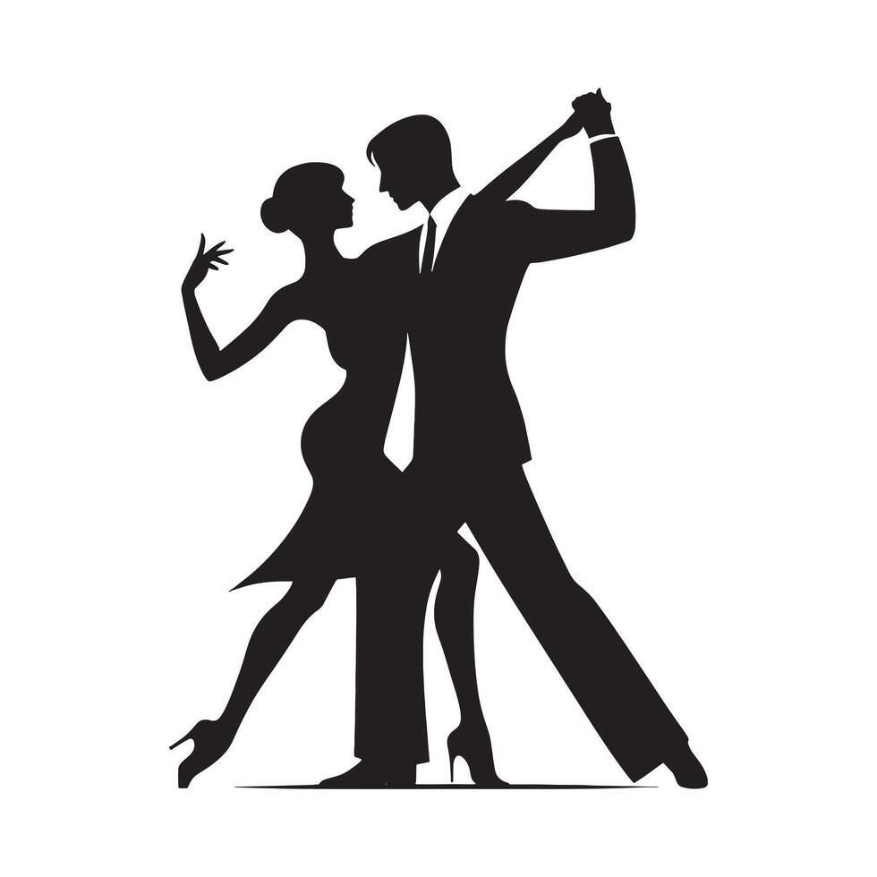 Minimalist Tango Dance Pose Silhouette Black Art on White Background vector