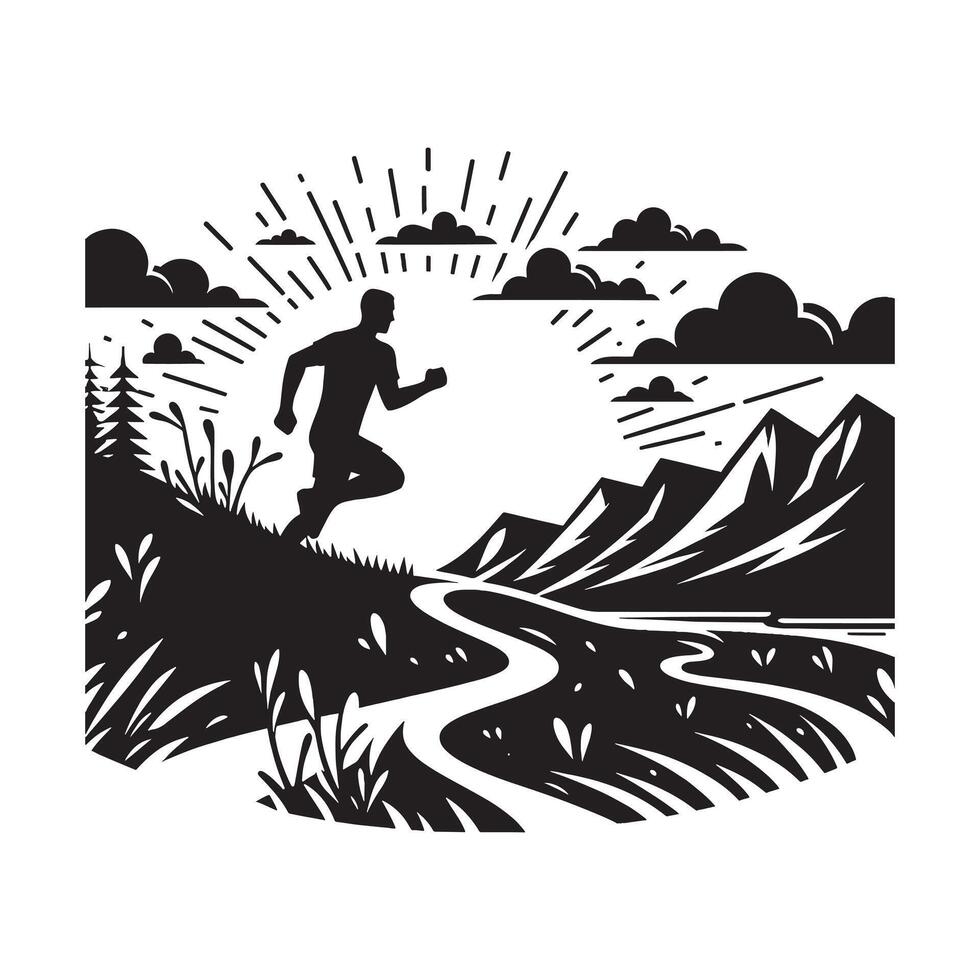 Black Trail Running Silhouette on White Background vector
