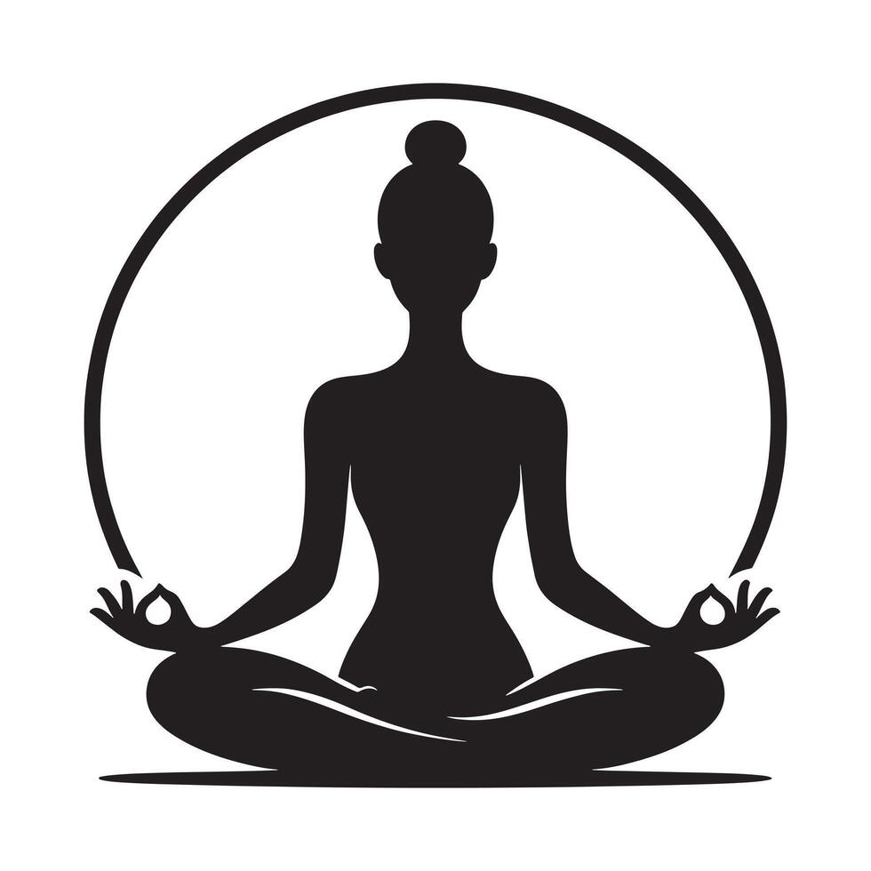 Yoga Meditation Pose Silhouette in Calm vector