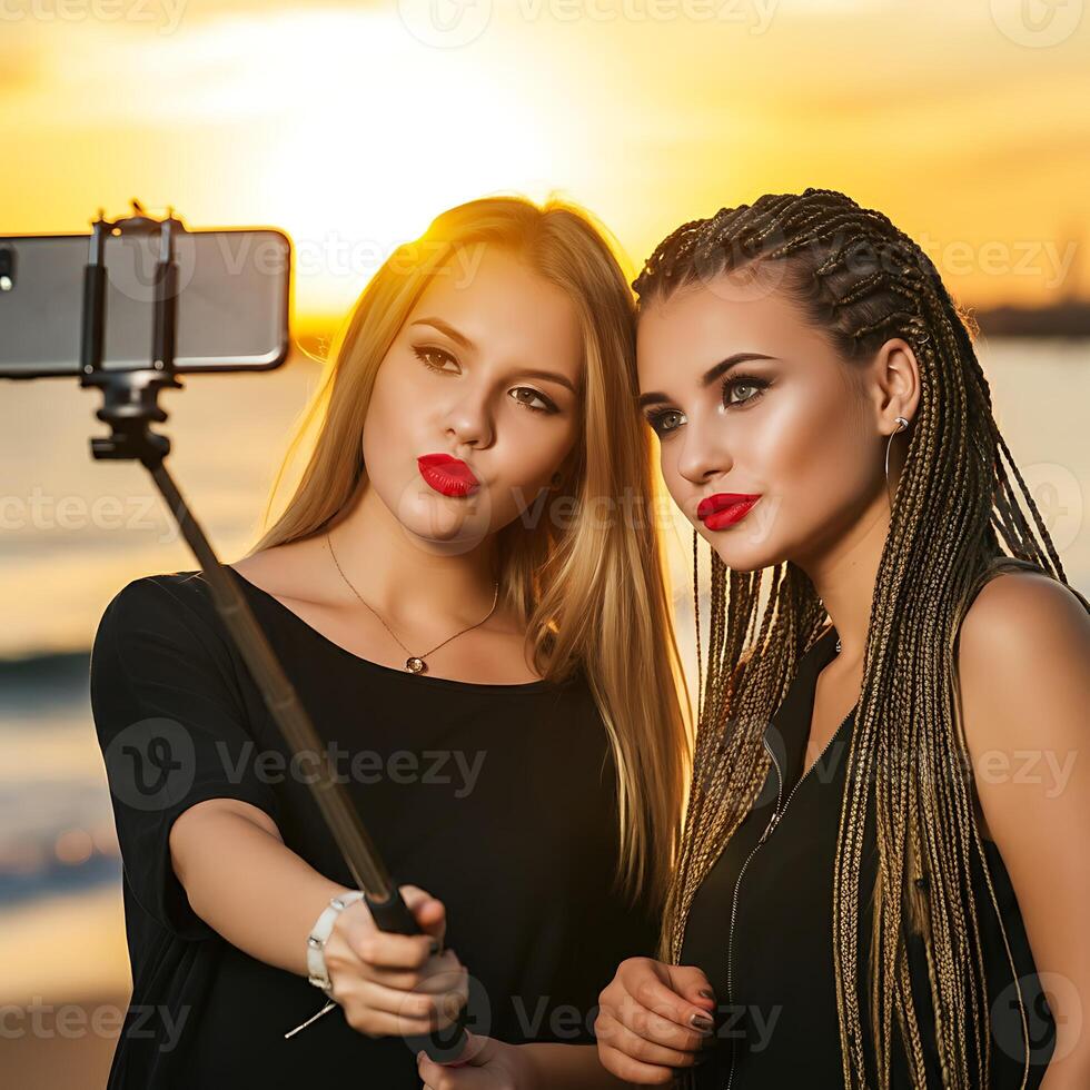 Girls taking selfies photo