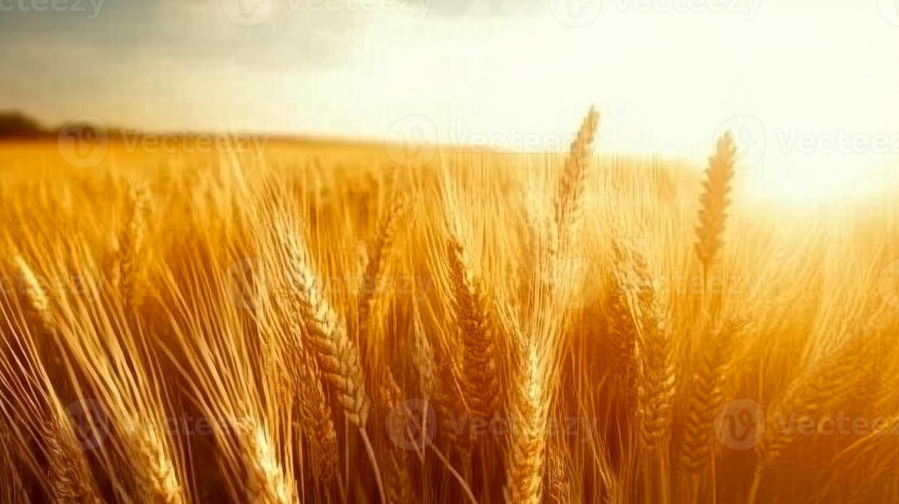 Computer-generated 3D golden wheat field under a sunny sky photo