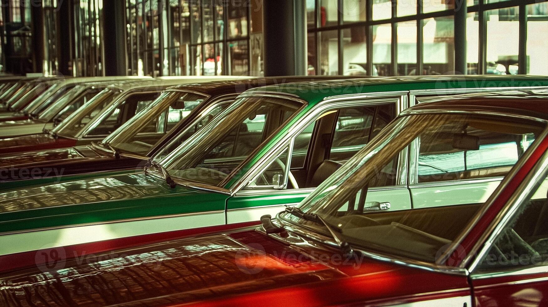 Used cars lined up for sale showcasing car ownership and buying concept photo
