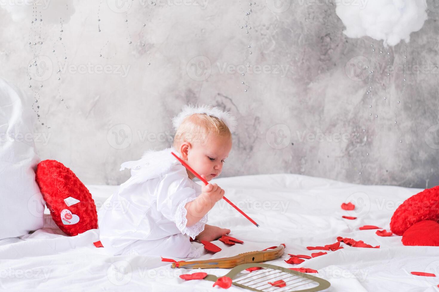 little baby with angel wings, valentine's day concept photo