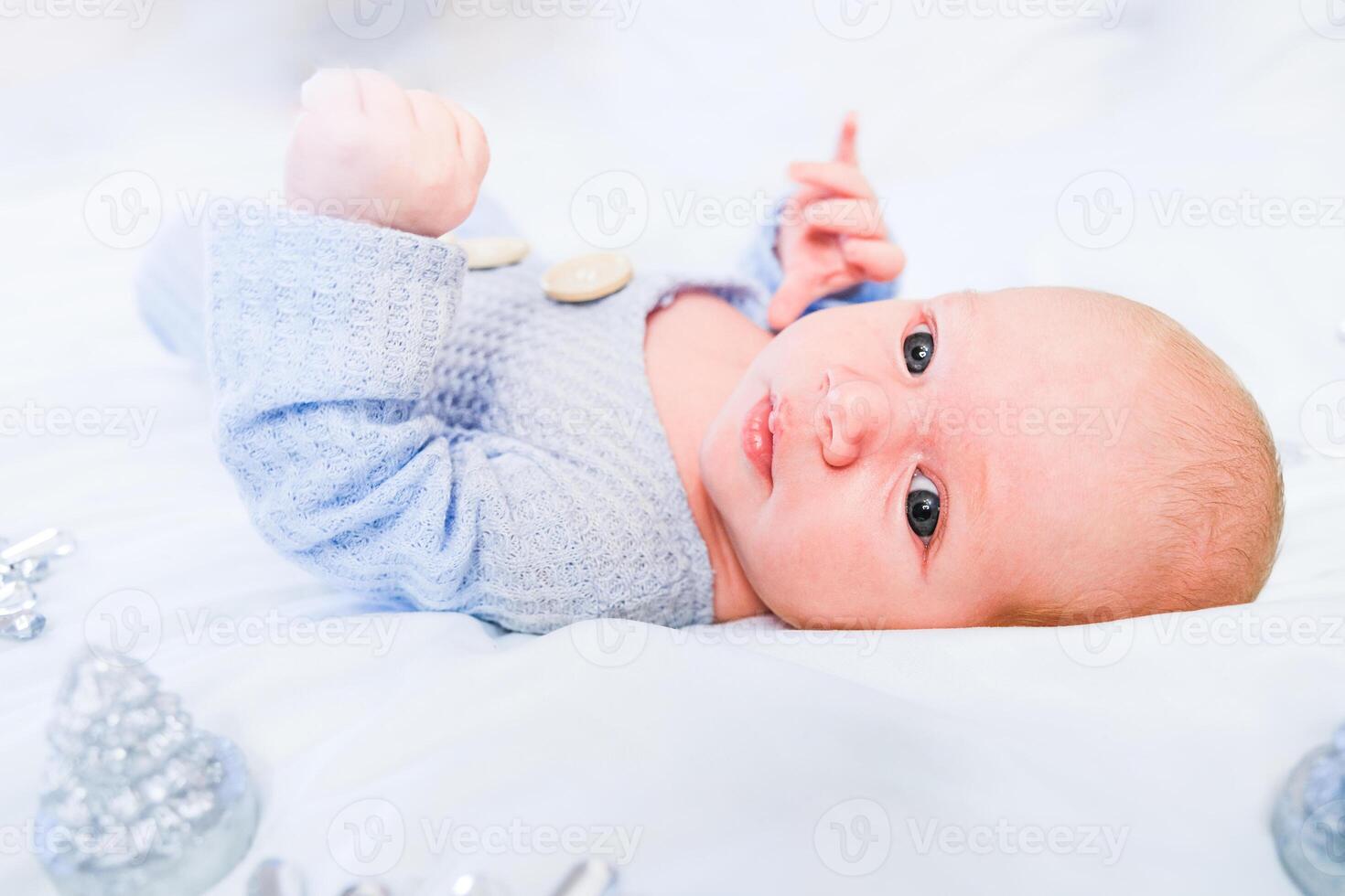 Christmas baby portraite. Caucasian kid sleeping Health and skin care blank photo