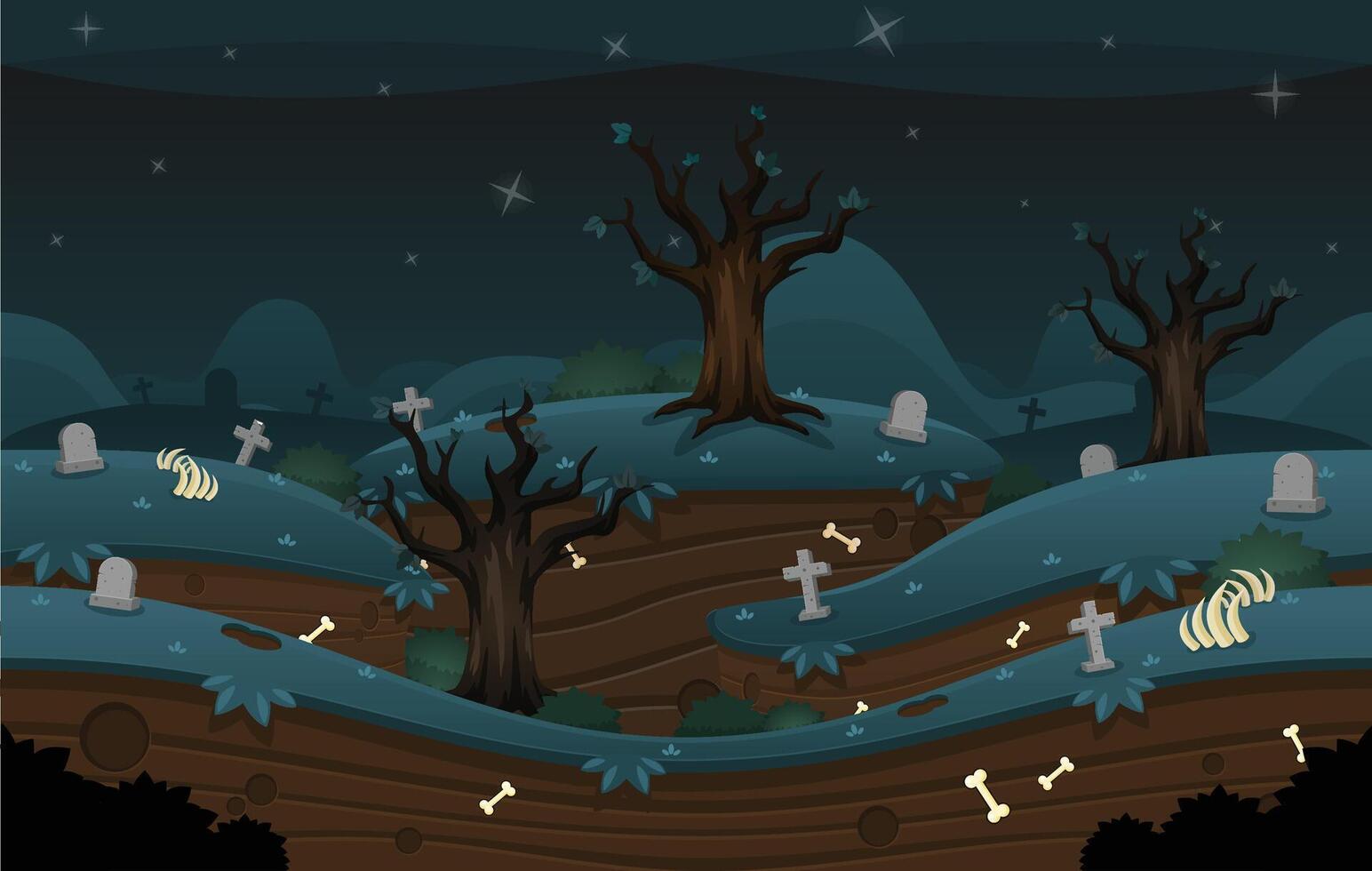 Graveyard Cemetery Horror Game Background vector