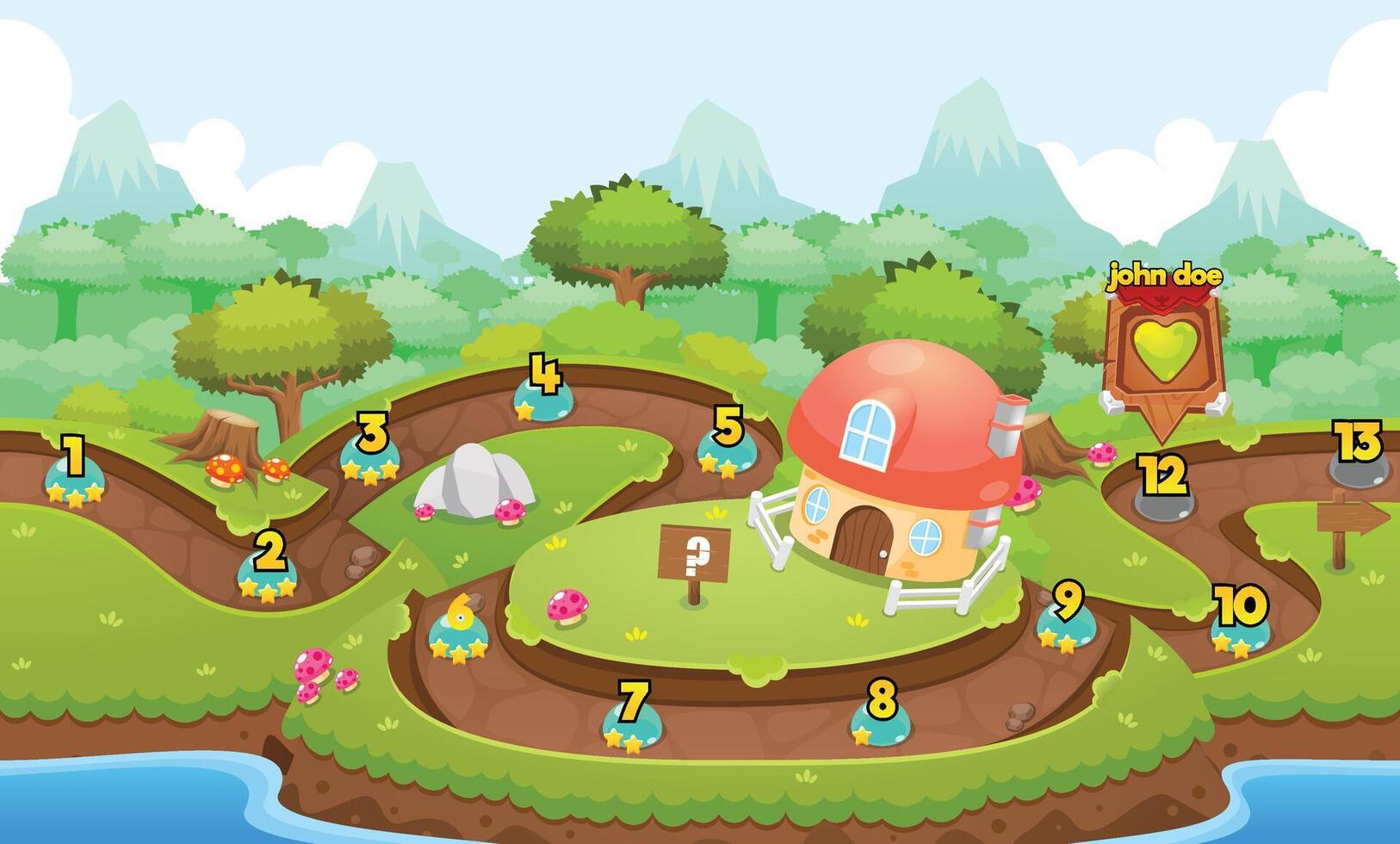 Game Level Map Nature Forest River vector