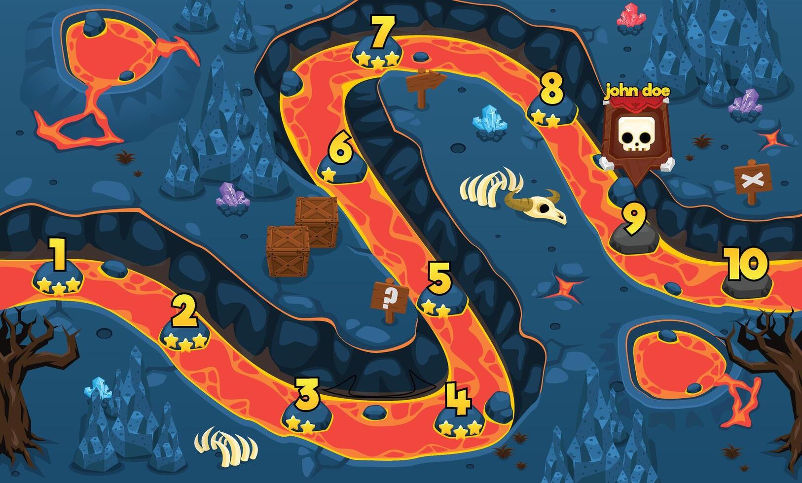 Lava Cave Game Level Map Background vector