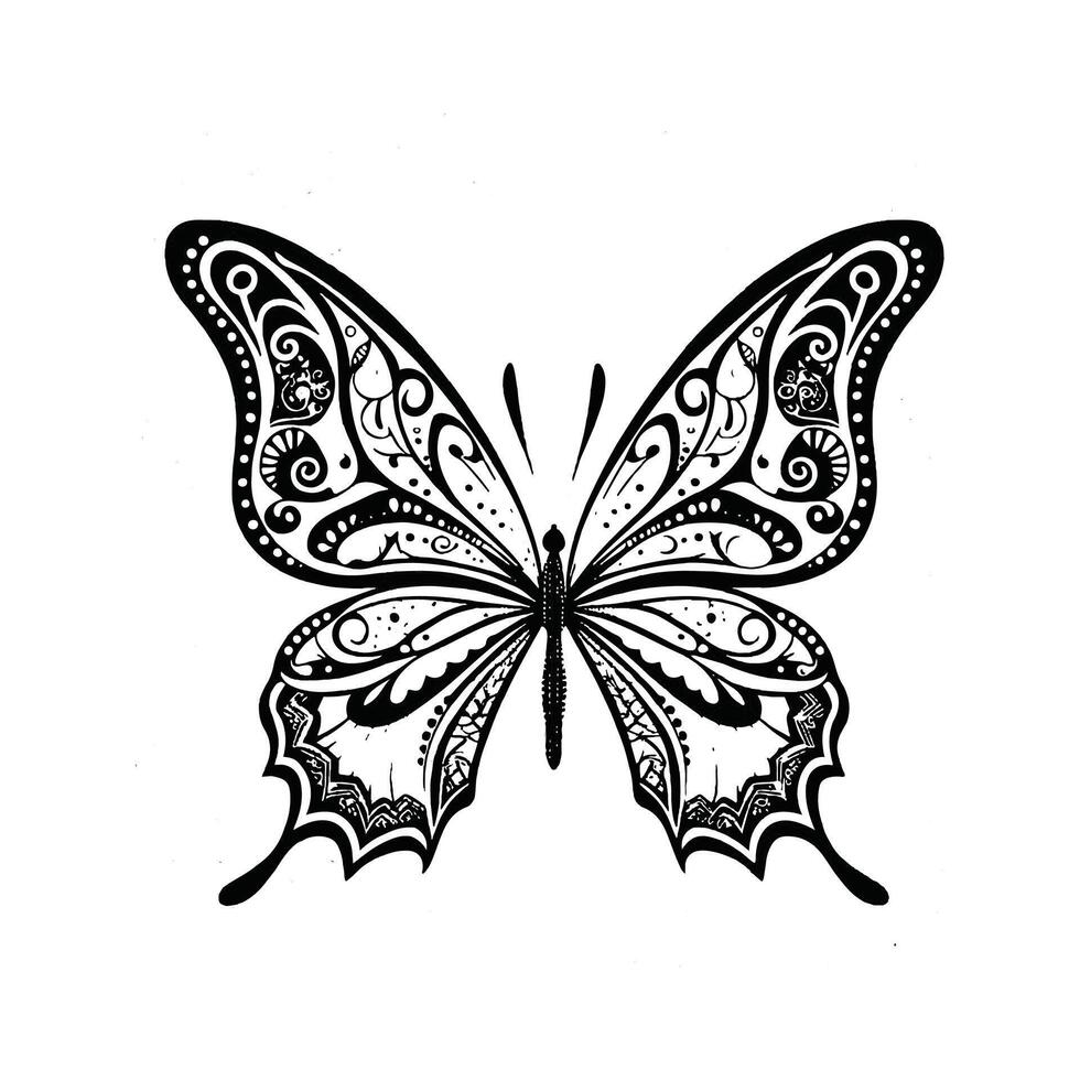 Elegant Black and White Butterfly Illustration with Intricate Patterns vector