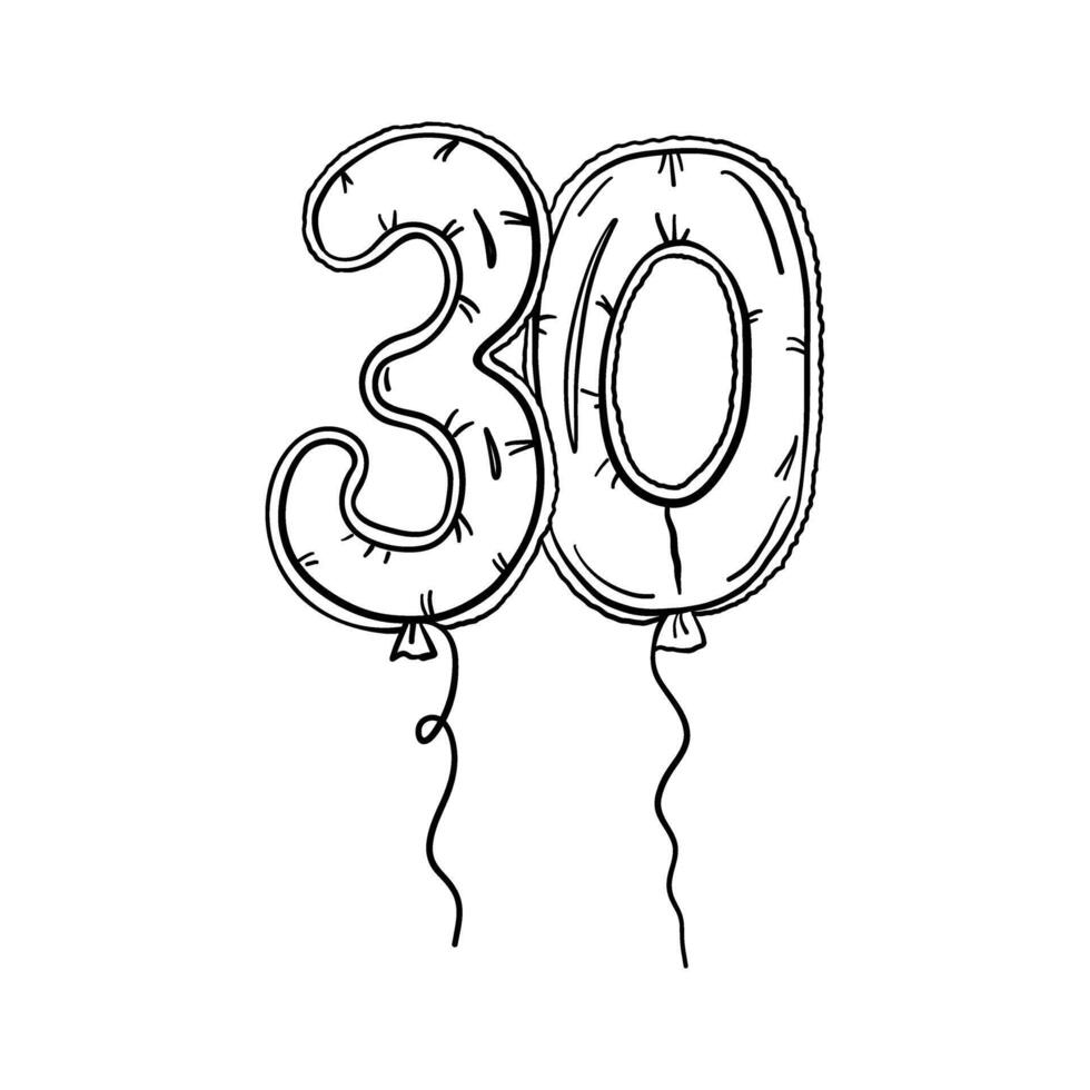 Balloon In Shape Of Number Thirty In Outline Style vector