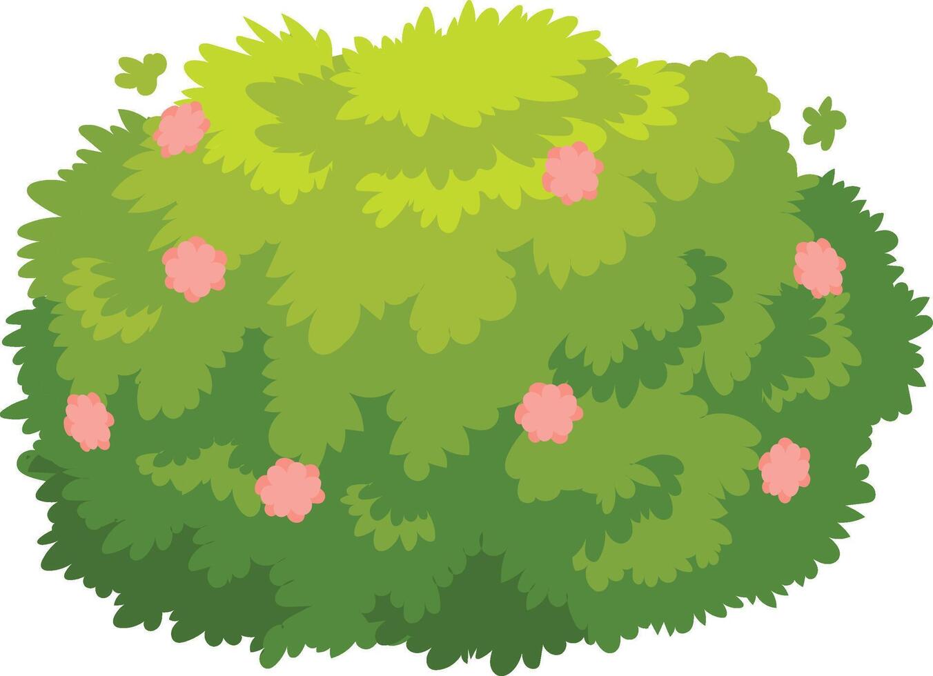 Lush green bush with pink flowers blooming represents nature, growth, and beauty, creating a vibrant and lively scene against a clean white backdrop vector