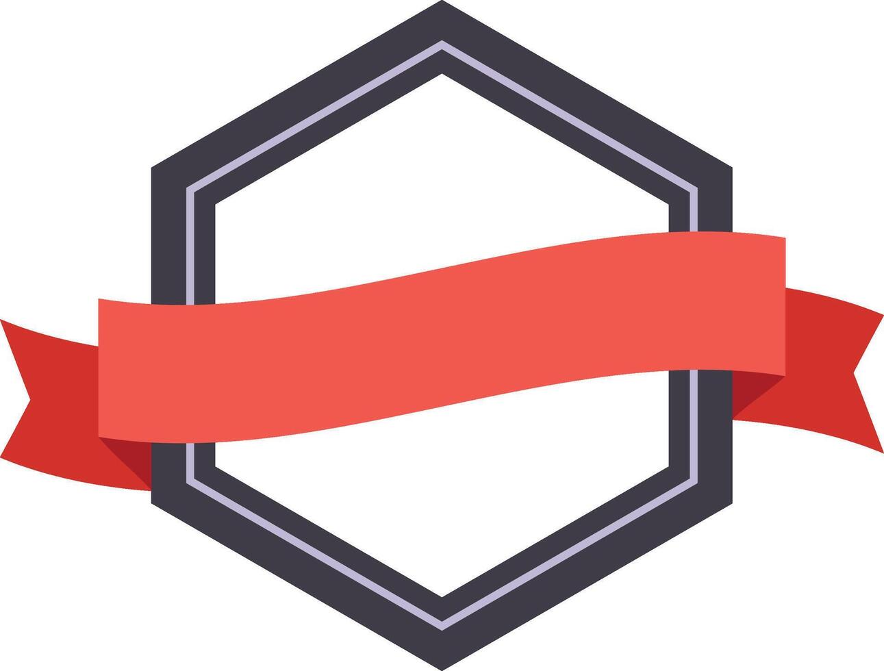 Red curved ribbon wrapping around a hexagonal grey frame with white background creates a simple yet elegant design, perfect for awards, labels, or logos vector