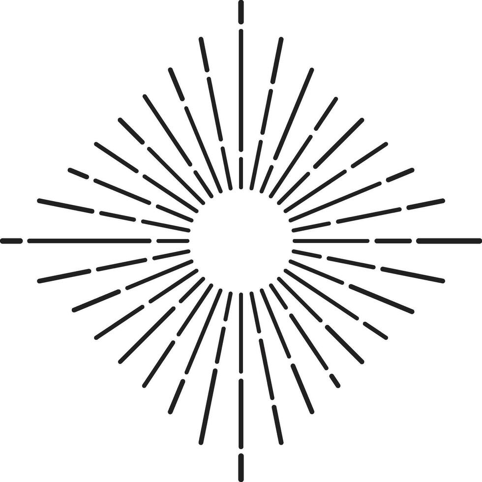 Sunburst design element radiating from a central circle, creating a vintage and geometric pattern, ideal for graphic design projects vector