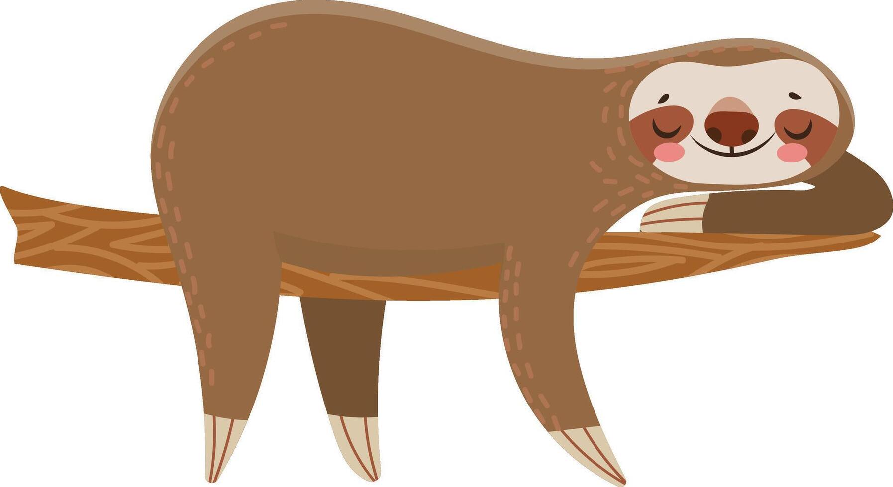 Adorable cartoon sloth sleeping peacefully on a tree branch, enjoying a relaxing moment in nature, perfect for children's books or nature themed projects vector