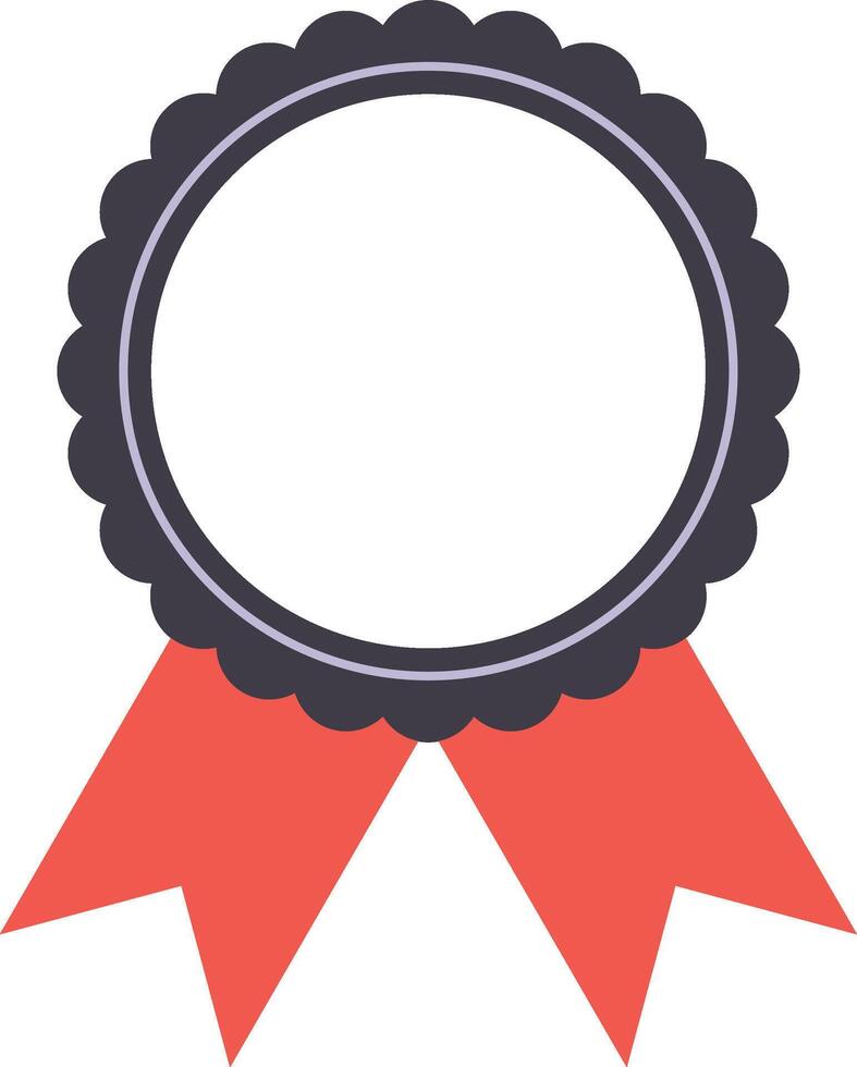 Round dark gray scalloped edge award ribbon with coral ribbons hanging down representing achievement, accomplishment, and success vector