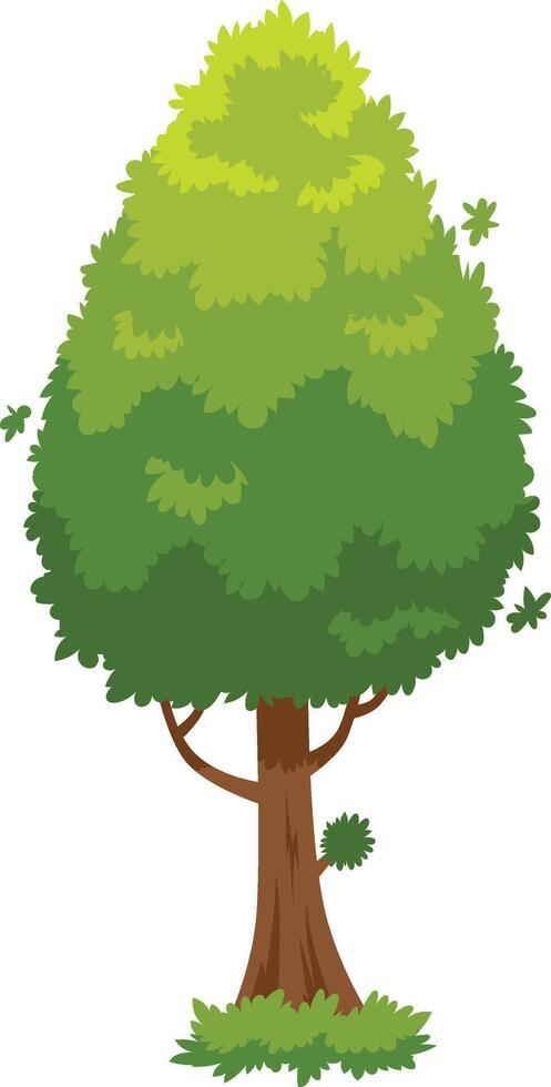 Cartoon tree with lush foliage and a sturdy trunk standing in a grassy meadow, representing nature, growth, and environmental conservation vector