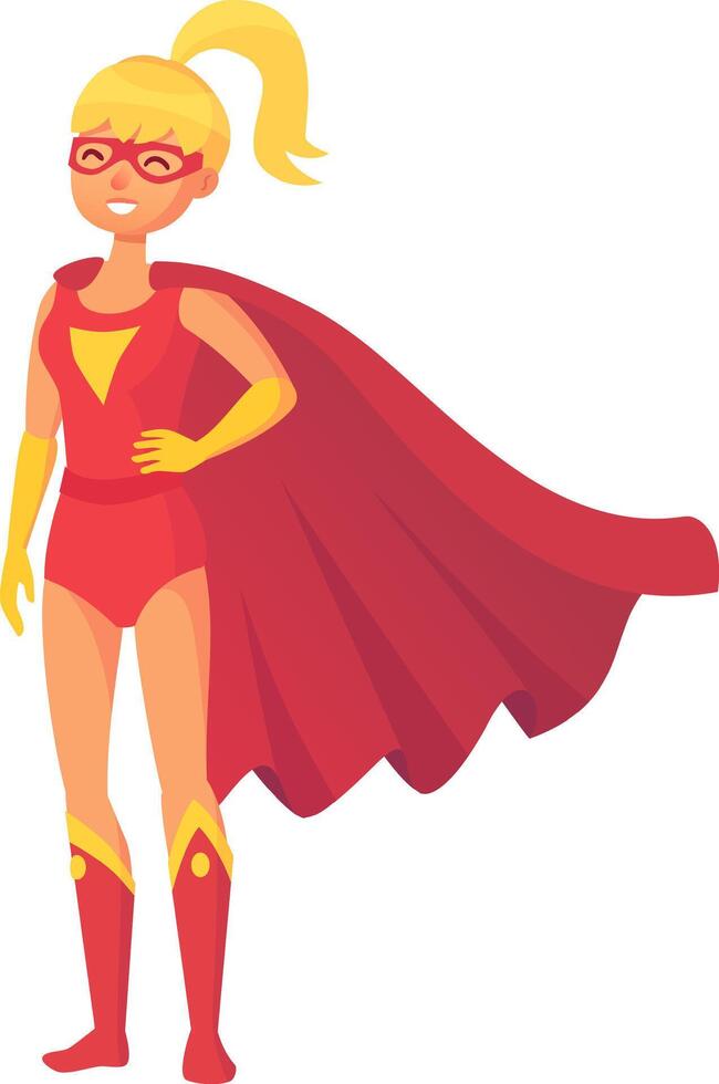 Powerful female superhero in dynamic pose, showcasing strength and confidence, ready to save the day with flowing cape and determined expression vector