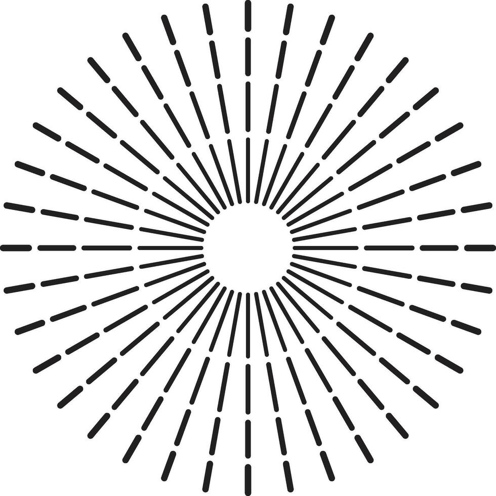 Numerous black lines radiate outwards from a central white circle, creating a dynamic sunburst or starburst effect against a white background vector