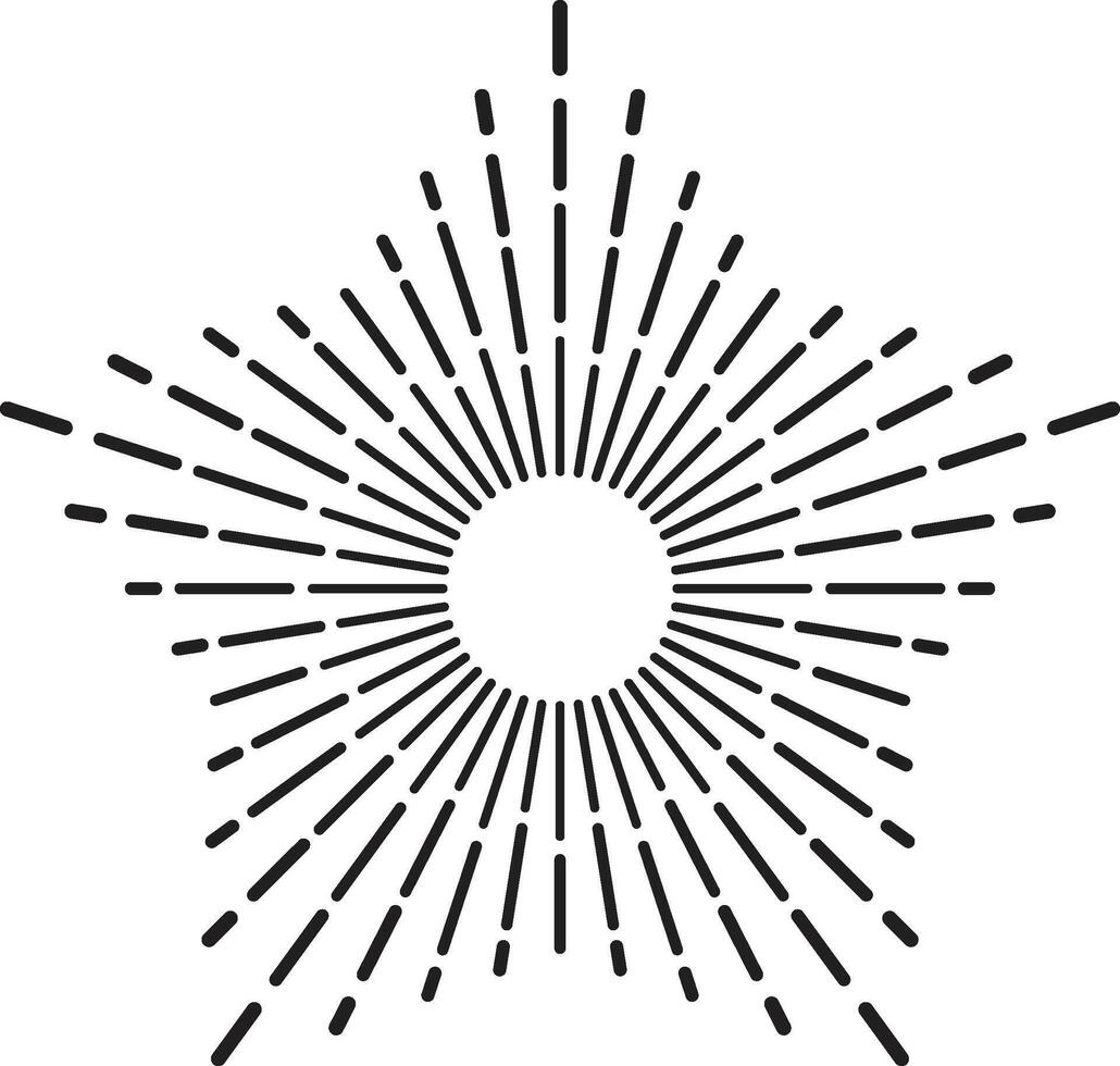 Retro starburst or sunburst design element with thin lines radiating from the center, creating a dynamic and vintage visual effect vector