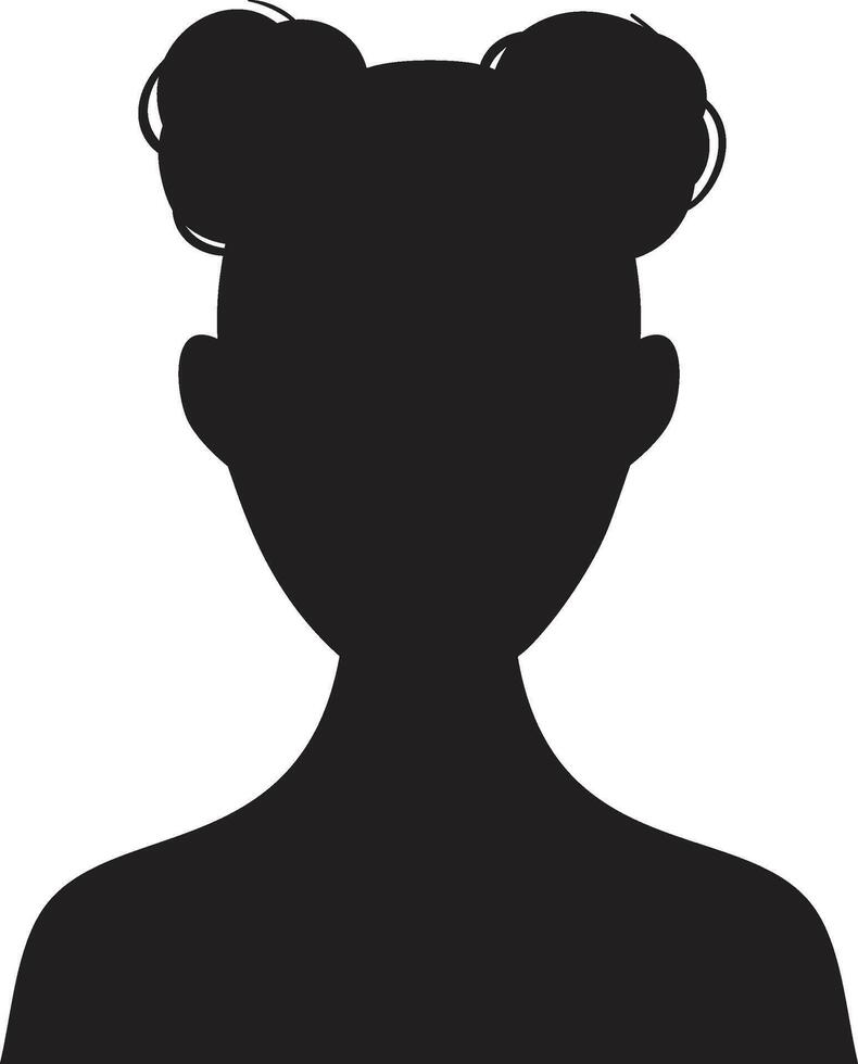 Stylish black silhouette of a person with a trendy double bun hairstyle on a white background, perfect for icons or profile pictures vector