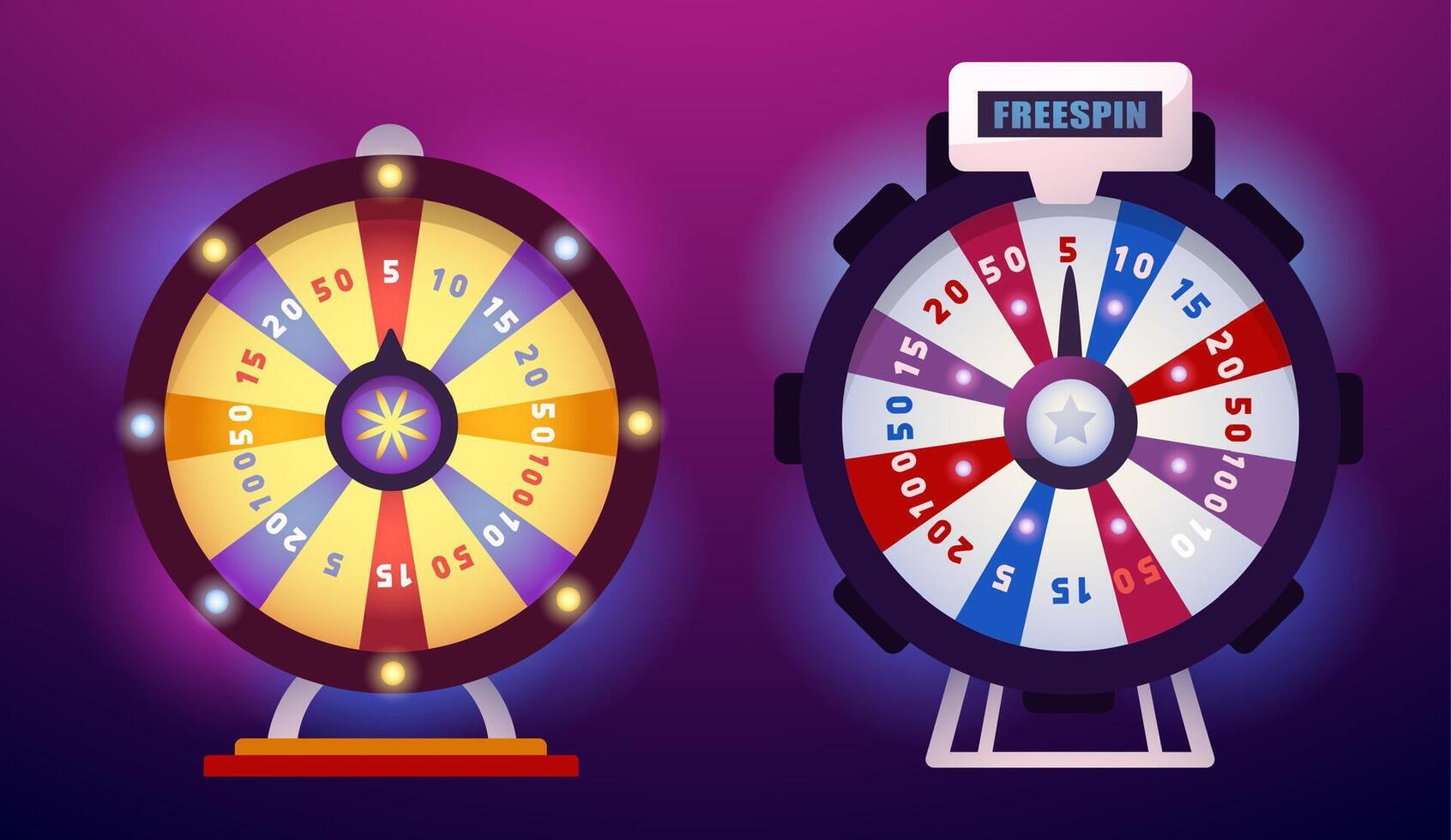 Lucky wheel UI. Spinning popup with prize for casino game, mobile app round element with arrow and glow jackpot bonus. interface element set vector