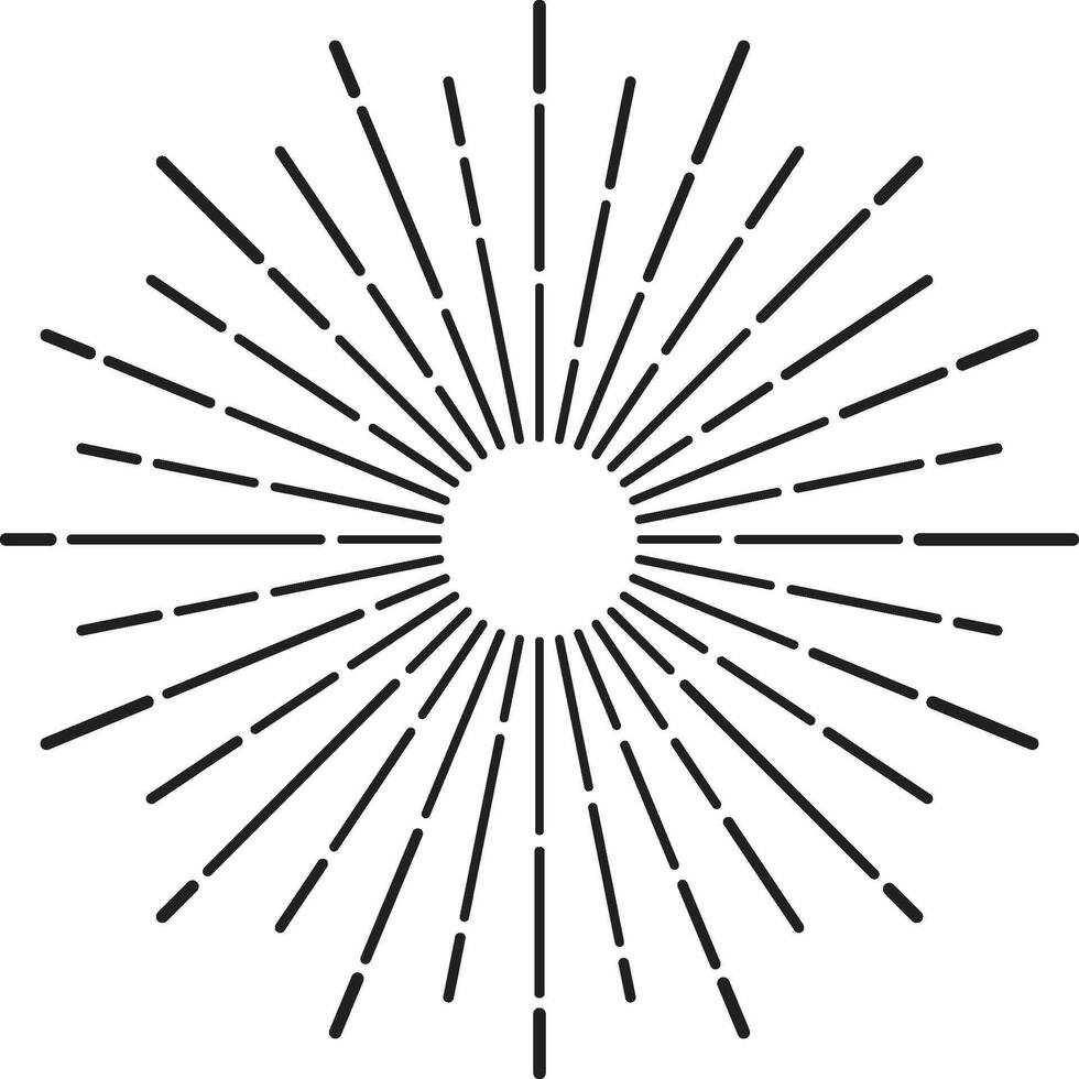 Captivating starburst design radiates from a central circle in a vintage style, featuring symmetrical geometric lines and a black and white color scheme vector