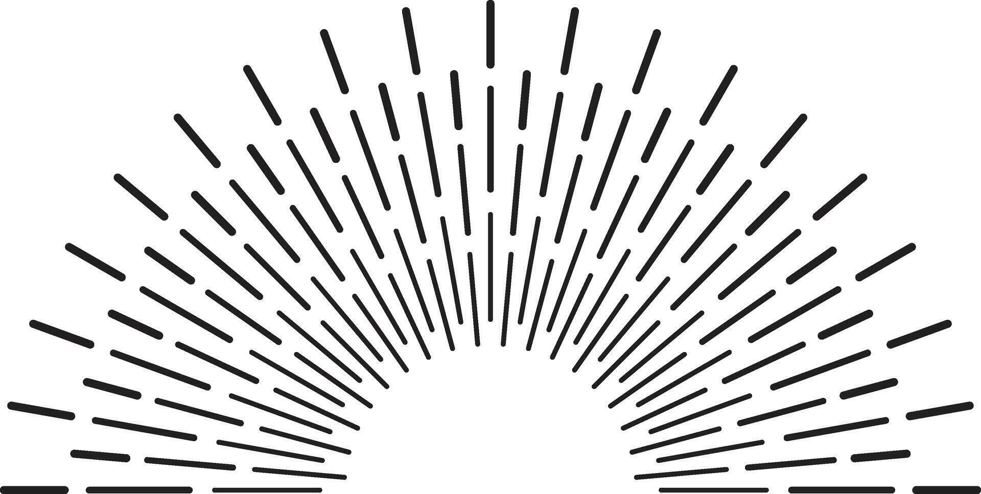 Black lines radiating from a central point create a semicircular sunburst effect, reminiscent of vintage design aesthetics, on a clean white background vector