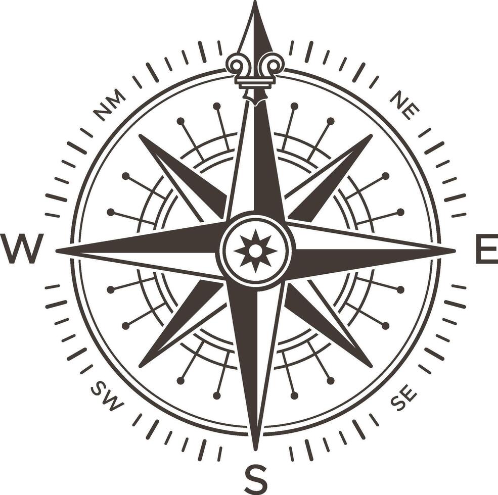 Wind rose showing north, south, east and west cardinal directions, including intermediate directions, helping sailors and navigators finding their way across oceans and lands vector