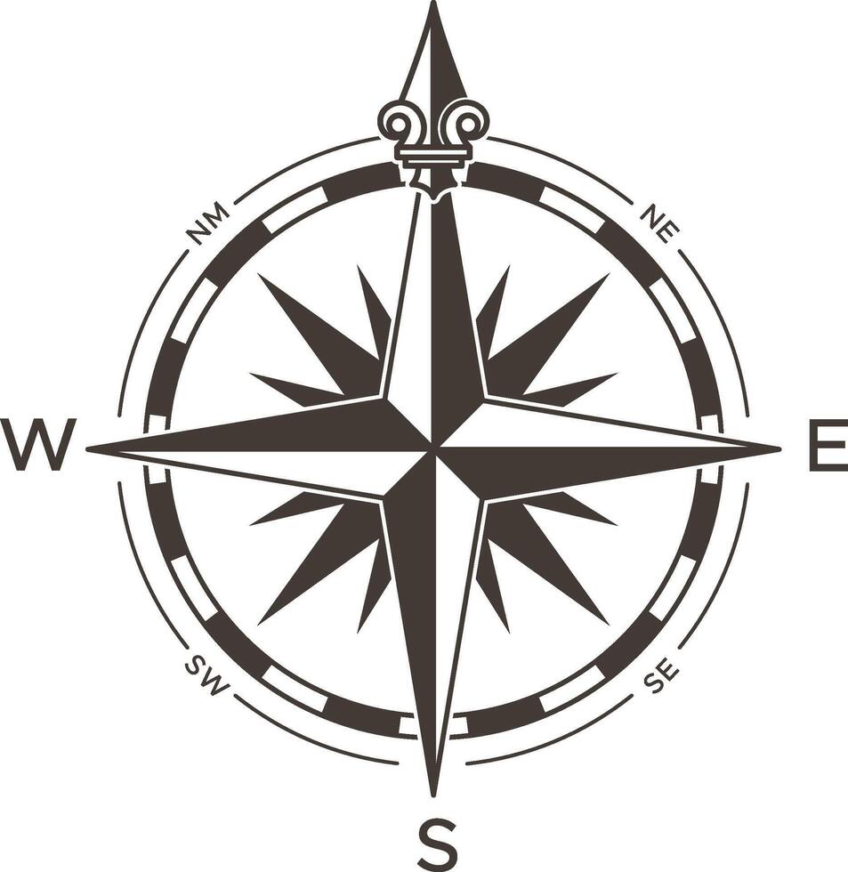 Classic compass rose design indicating the four cardinal directions, ideal for navigation, travel, and exploration themes vector