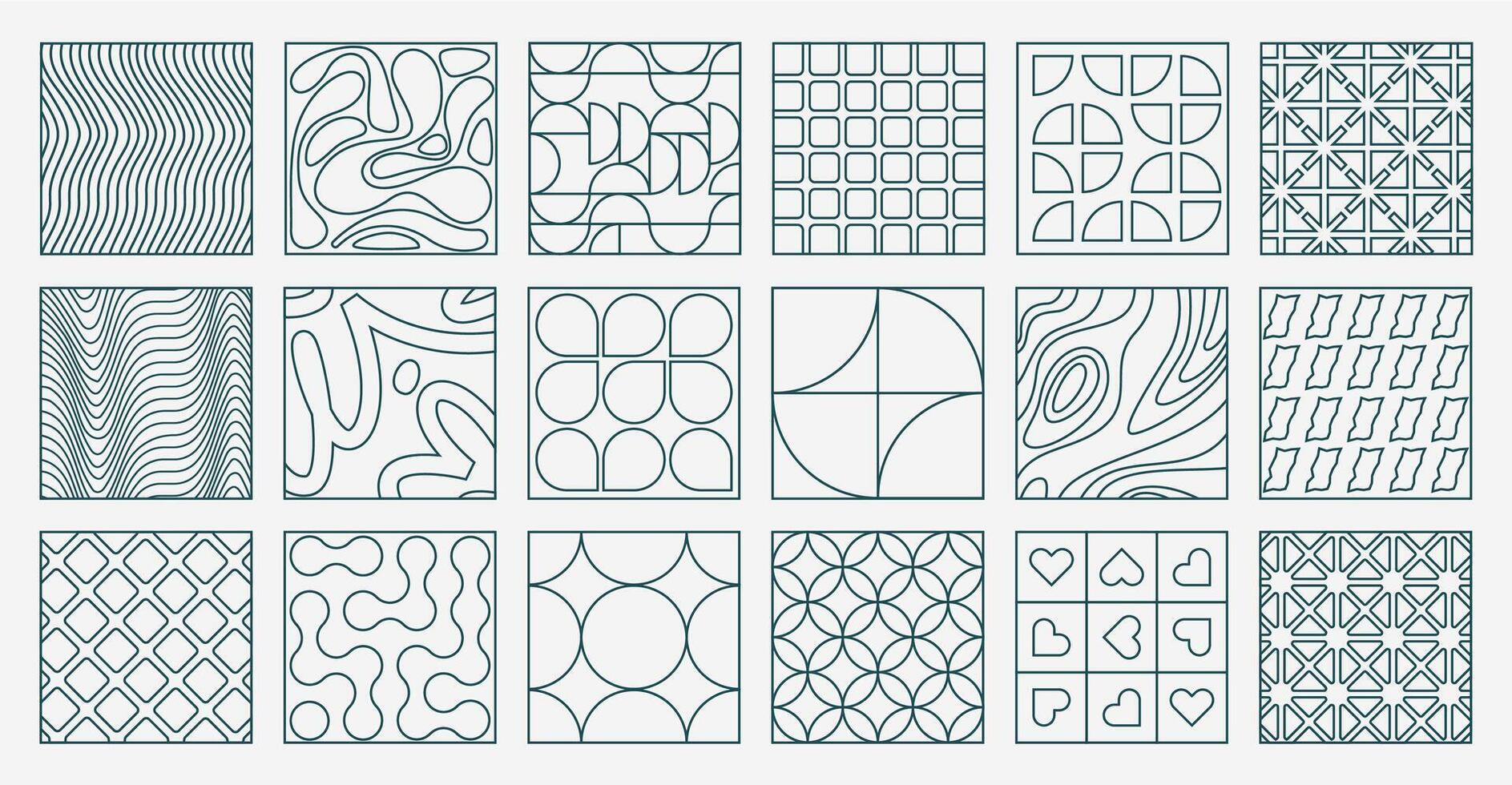 Linear geometric tiles. Modern abstract decorative elements with minimal ornament, retro bauhaus and brutalist puzzle blocks. set vector