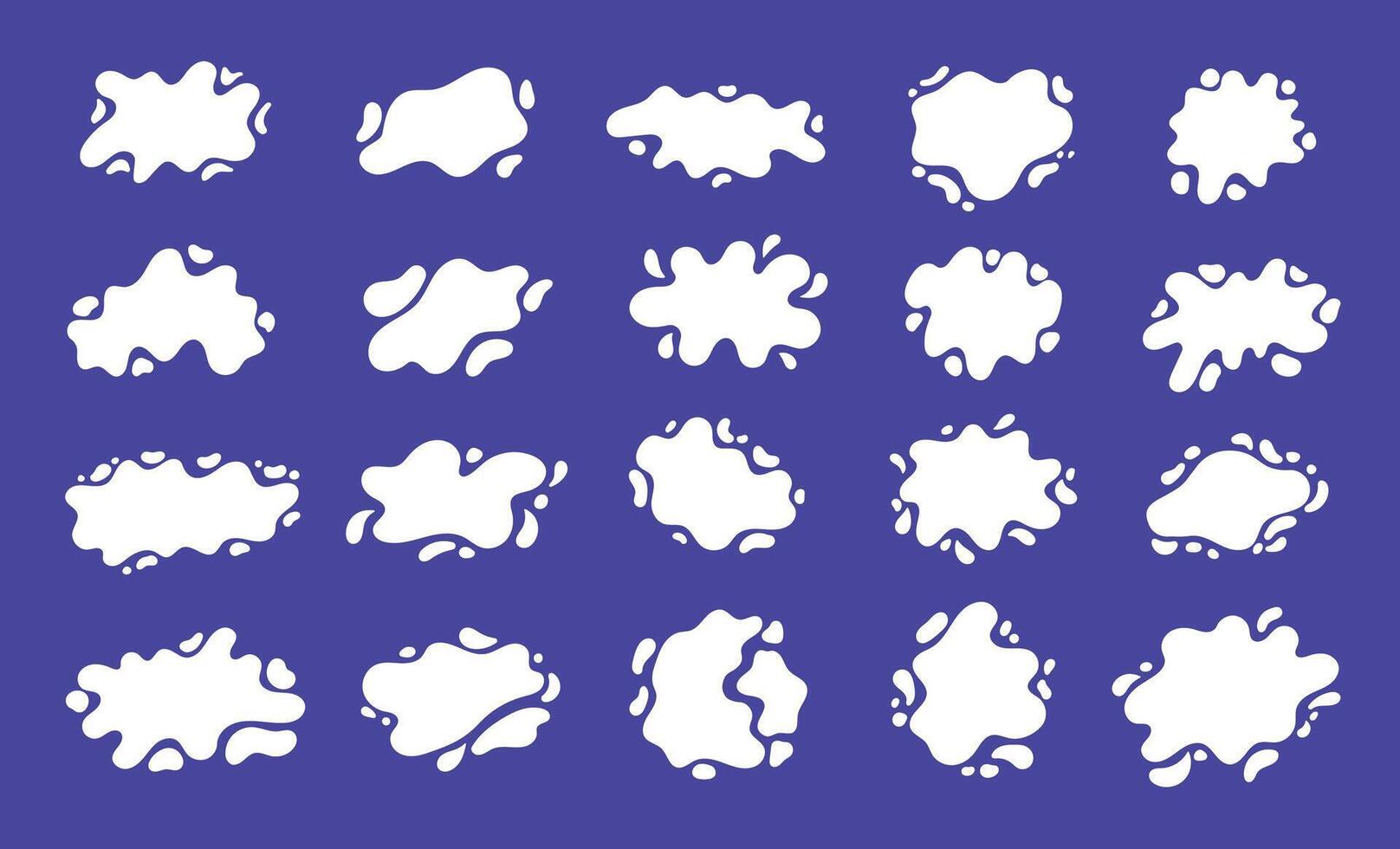 Milk blobs. Liquid cream spots and drops, milky spray and splash, yogurt stains and blot for label design. white fluid shapes isolated set vector
