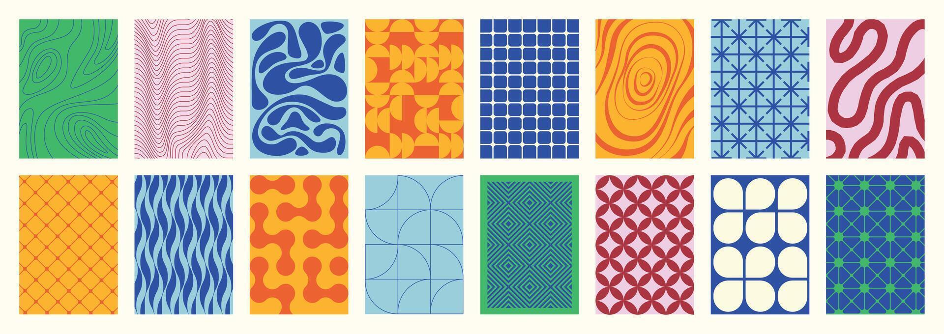 Textured posters background. Seamless print of retro modern patterned paper for wrapping, vintage funky backdrop for greeting cards posters. texture set vector