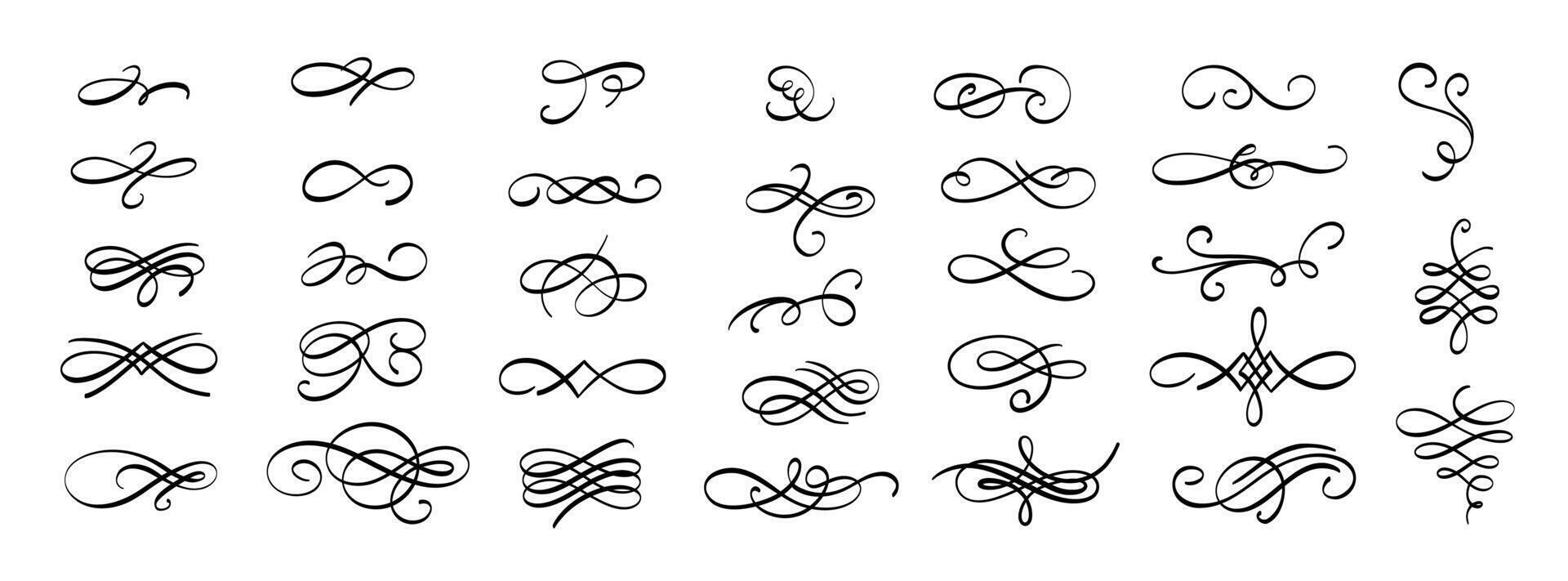 Vintage swirl ornament. Antique flourish swirl decorative elements, classic elegant swirl flourish accent collection for wedding invitation. set vector