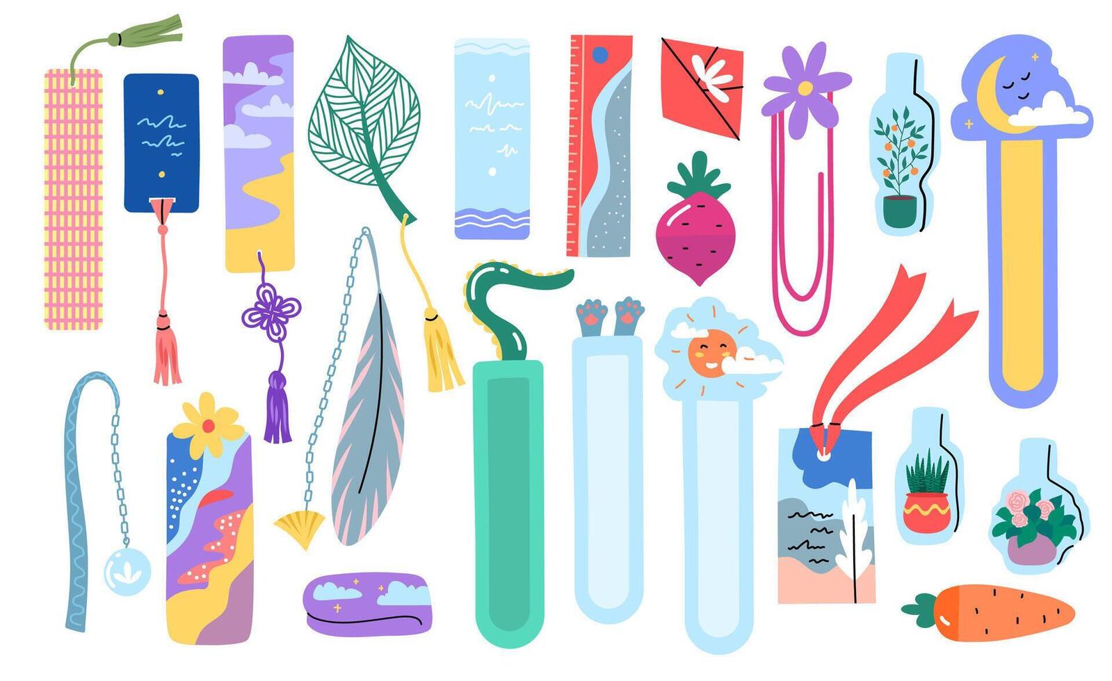 Cartoon Color Different Bookmarks Set. vector