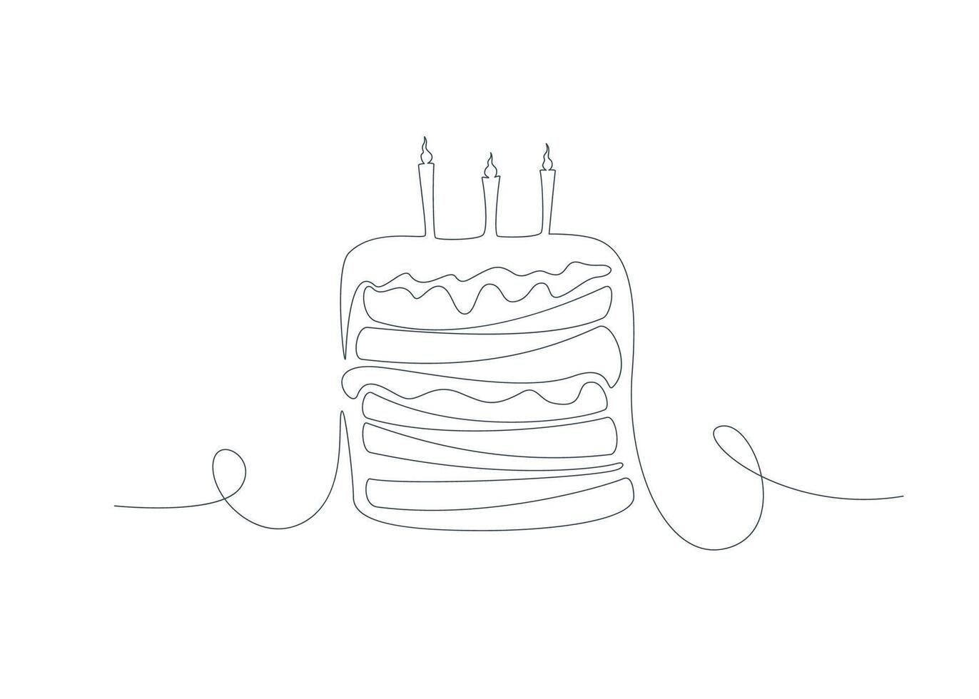 Birthday Cake with Candles One Continuous Line Drawing Sign Emblem. vector