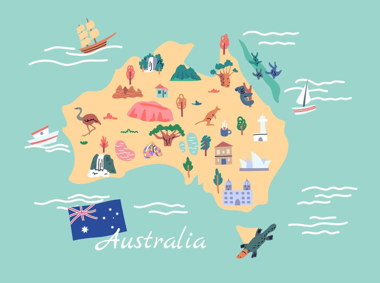 Cartoon Color Doodle Australia Map. vector