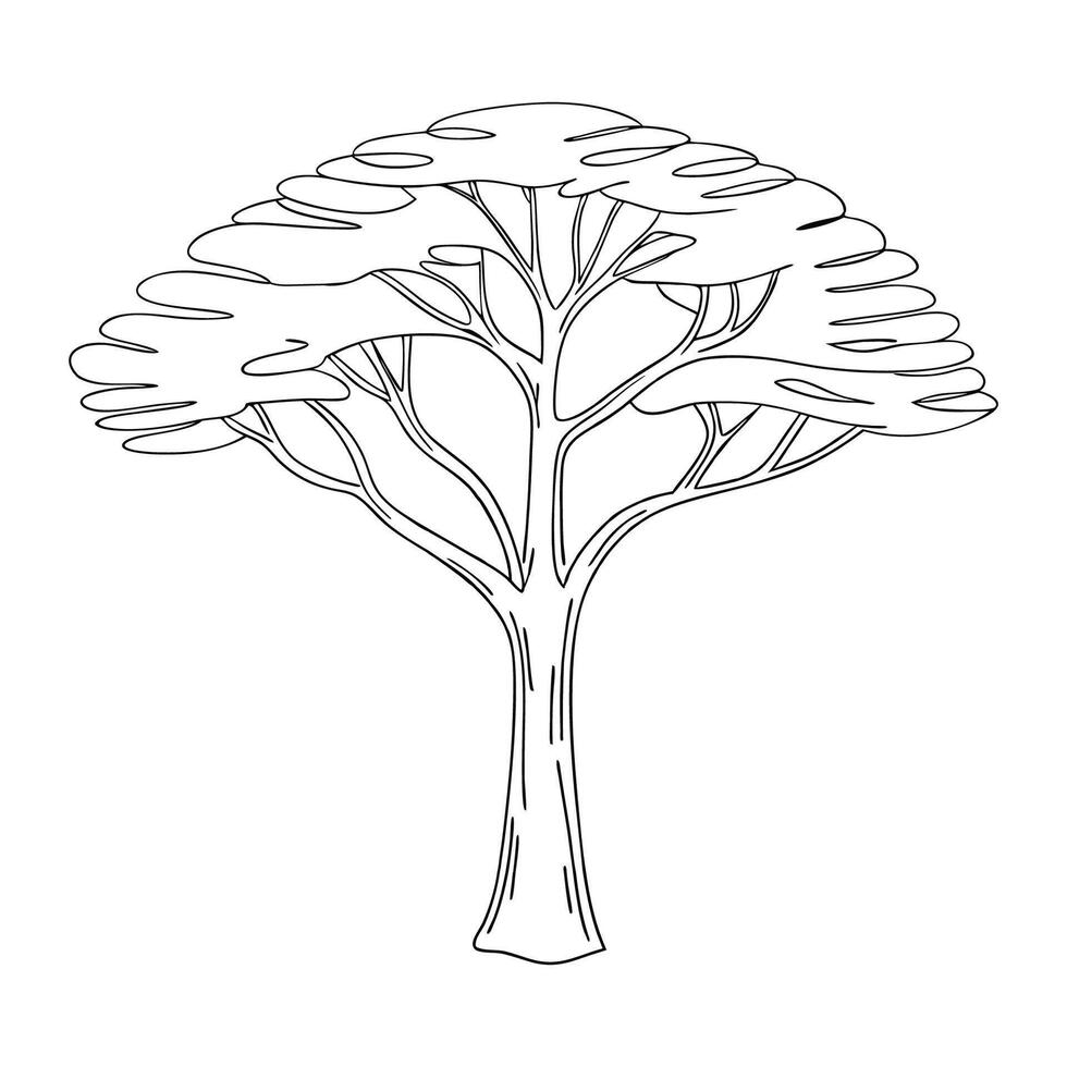 A tree with a single leaf on it is shown in a line drawing vector
