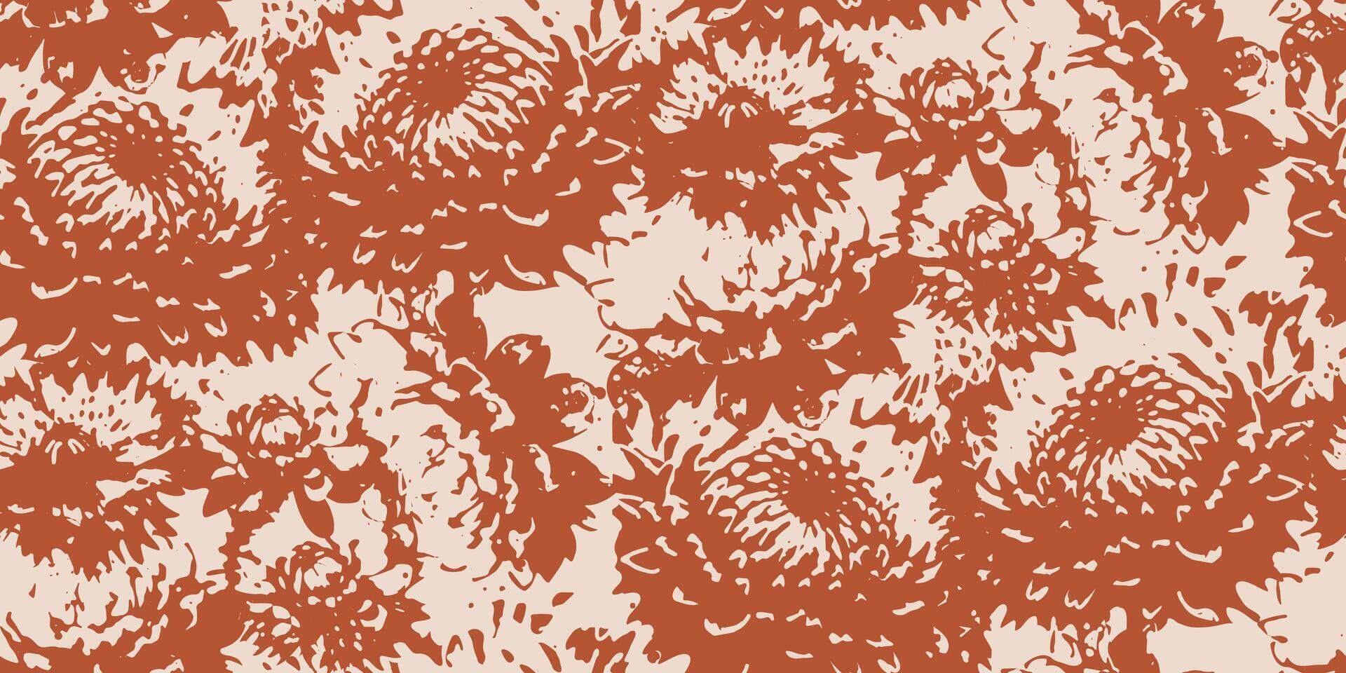 A bold floral seamless pattern featuring large, abstract chrysanthemum flowers in brown brushstroke style on a light background. Ideal for textiles, wallpapers, packaging, and modern decor designs. vector