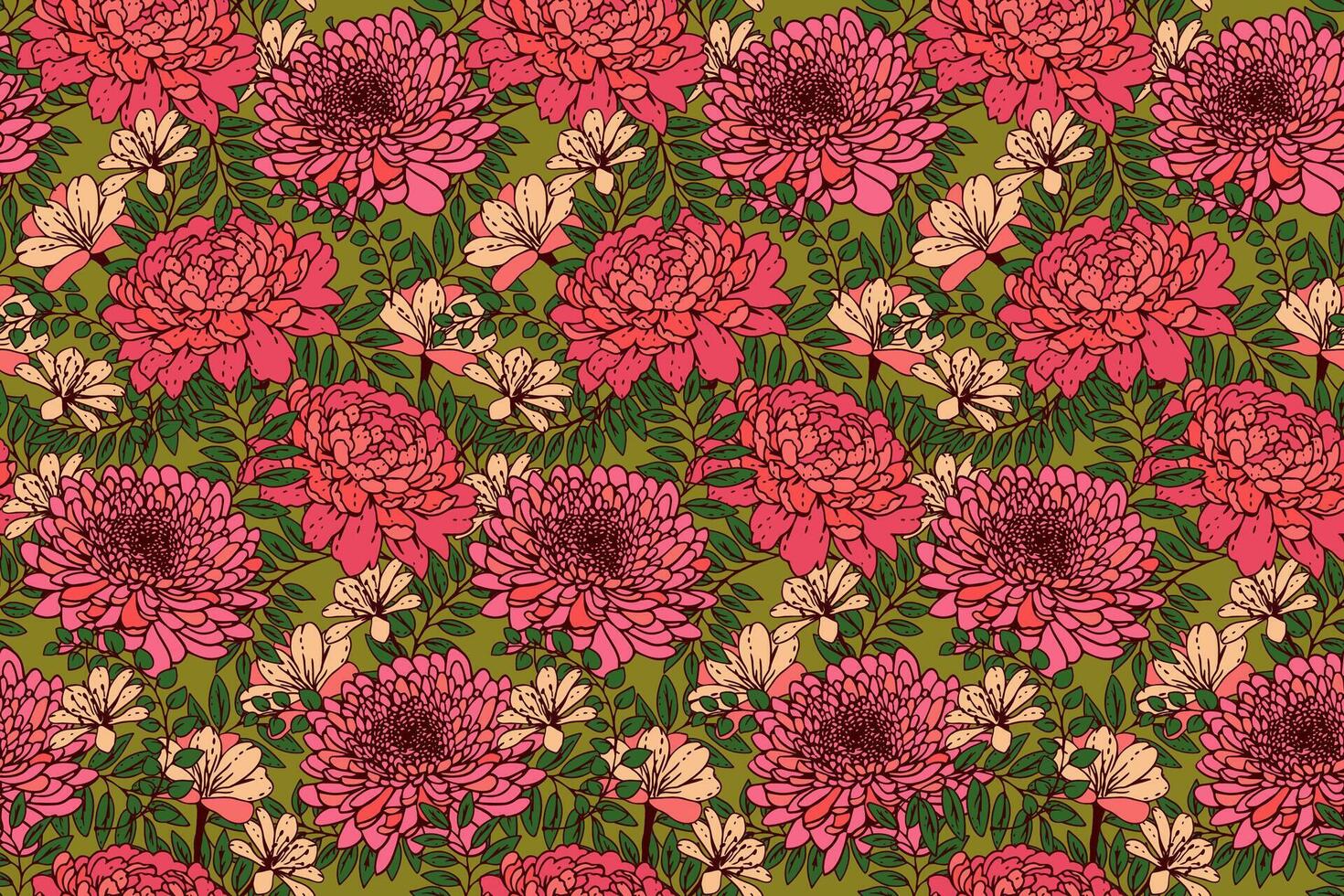 Summer seamless floral pattern. Blooming mixed with herbs, leaves and meadow plants. Colorful flowers background print. drawn illustration. Nature ornament for designs, fabric, textiles vector