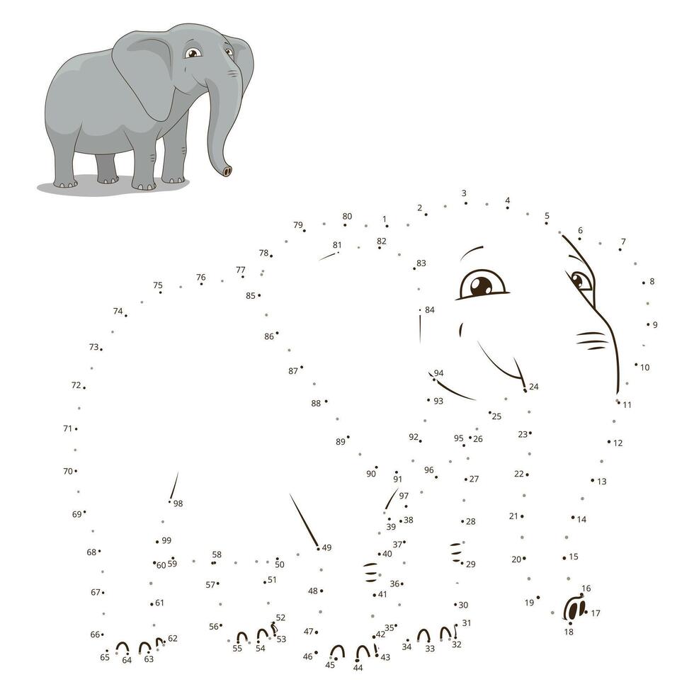 Connect the dots to draw the animal educational game for children elephant illustration vector