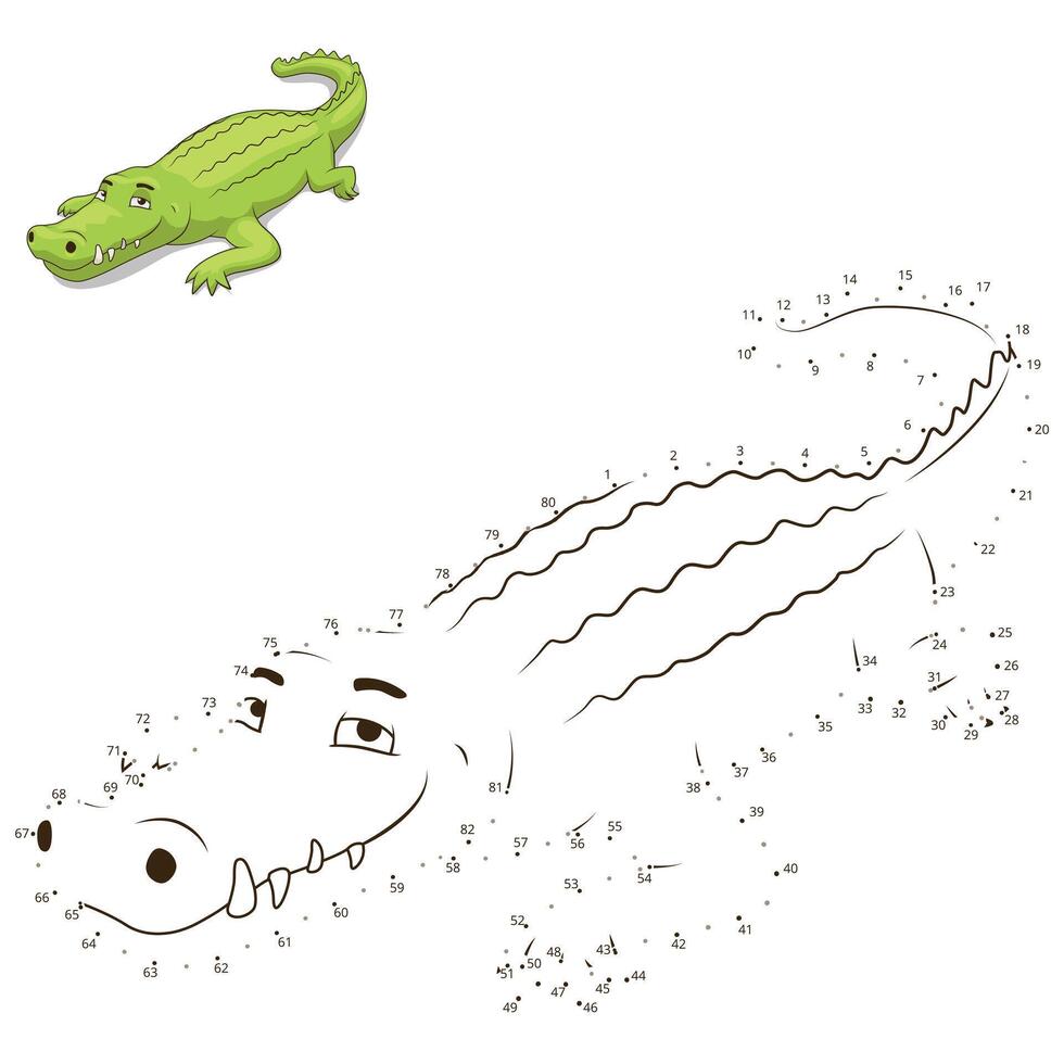Connect the dots to draw the animal educational game for children crocodile alligator illustration vector
