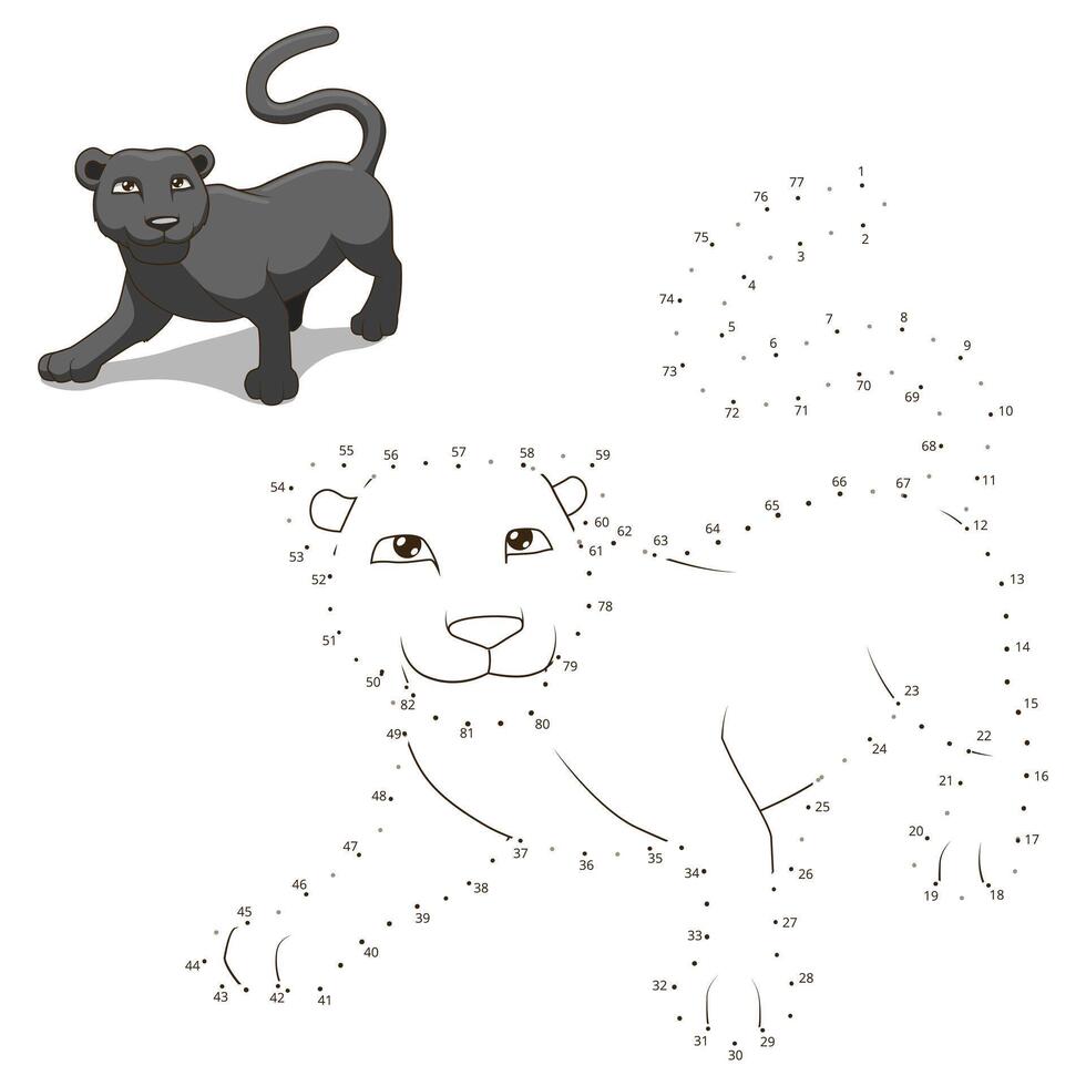 Connect the dots to draw the animal educational game for children panther illustration vector